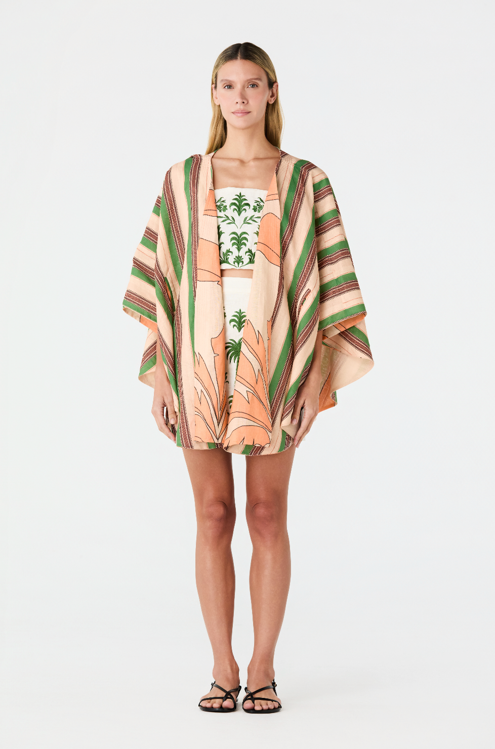 Marimba Embroidered Linen Top / Ivory Green Buganvilias