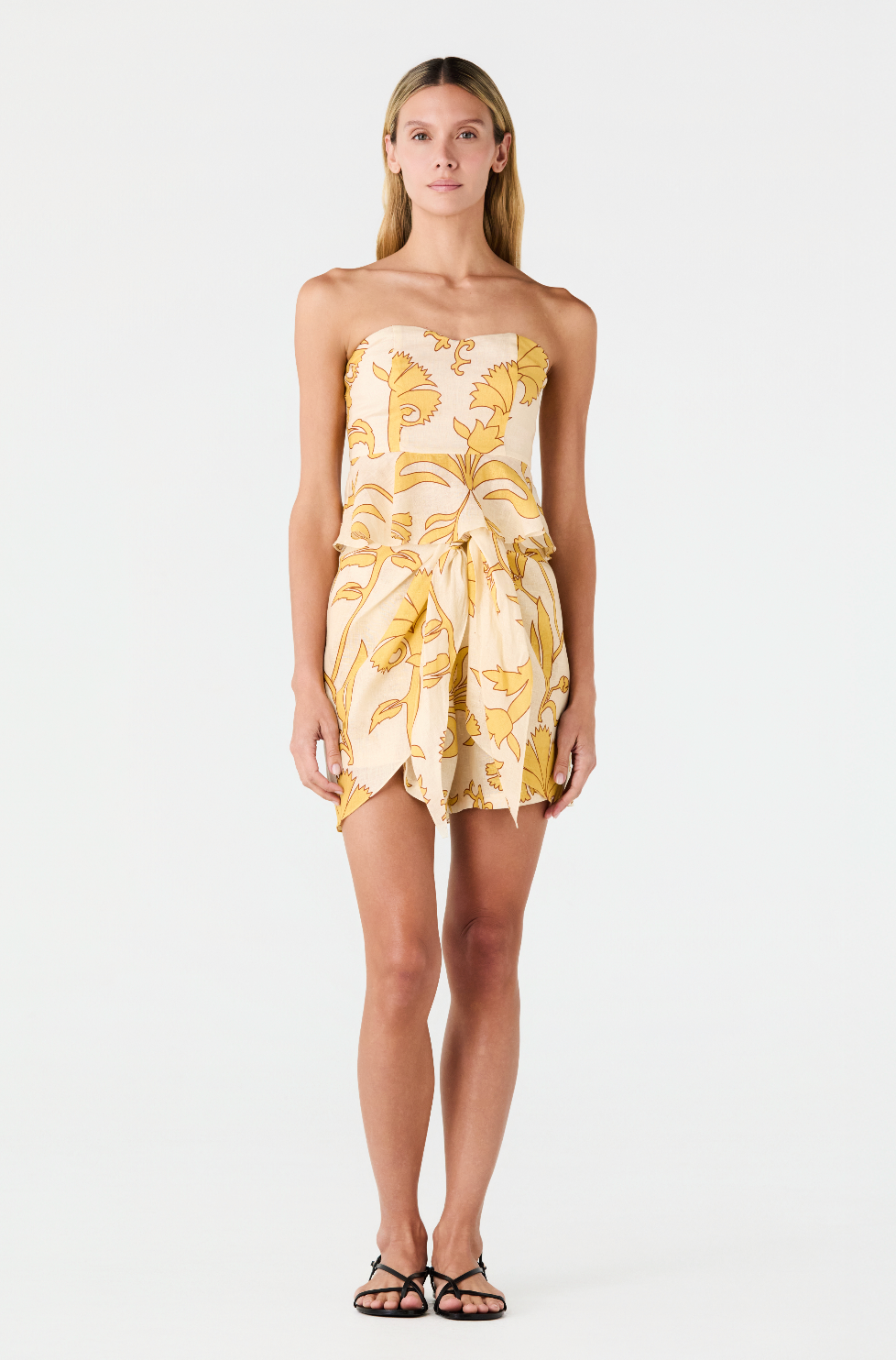 Peplum Linen Top / Yellow Flowers