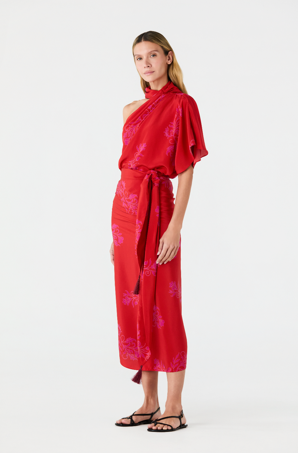 Mapara Crepe Wrap Skirt / Fuchsia Buganvilias