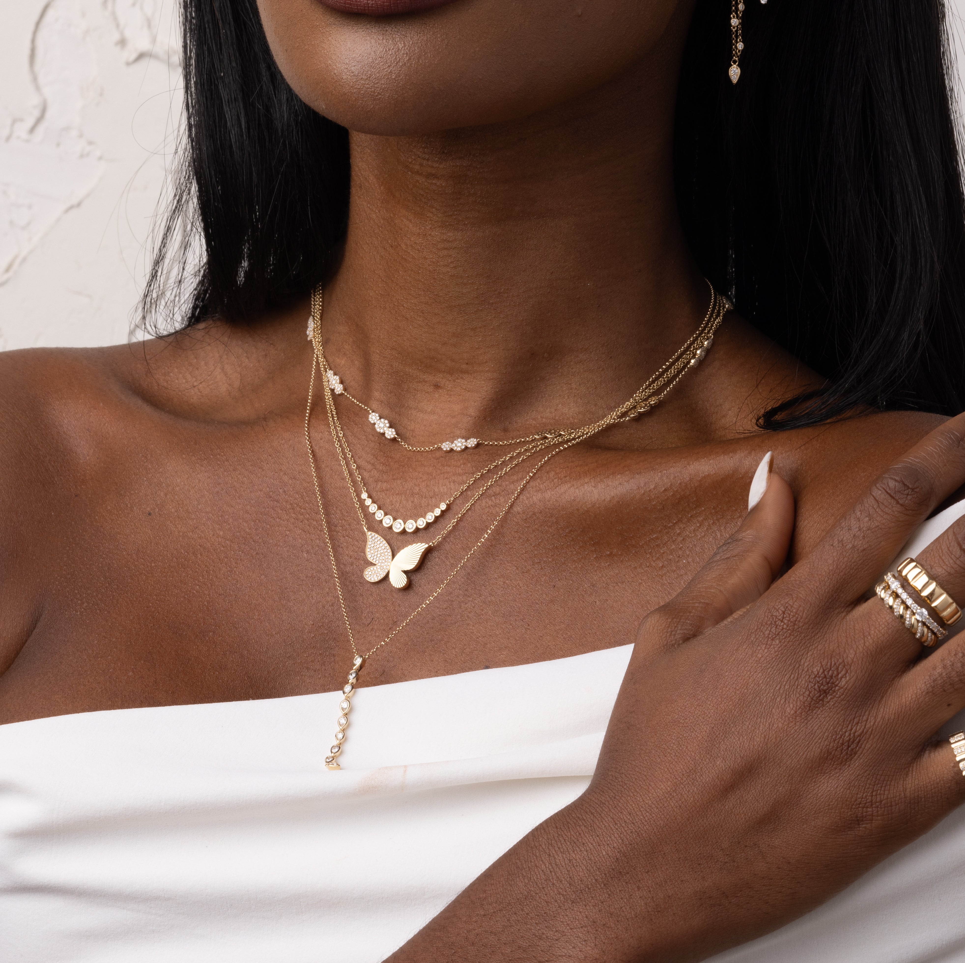 Gold Bezel Diamond Graduated Necklace
