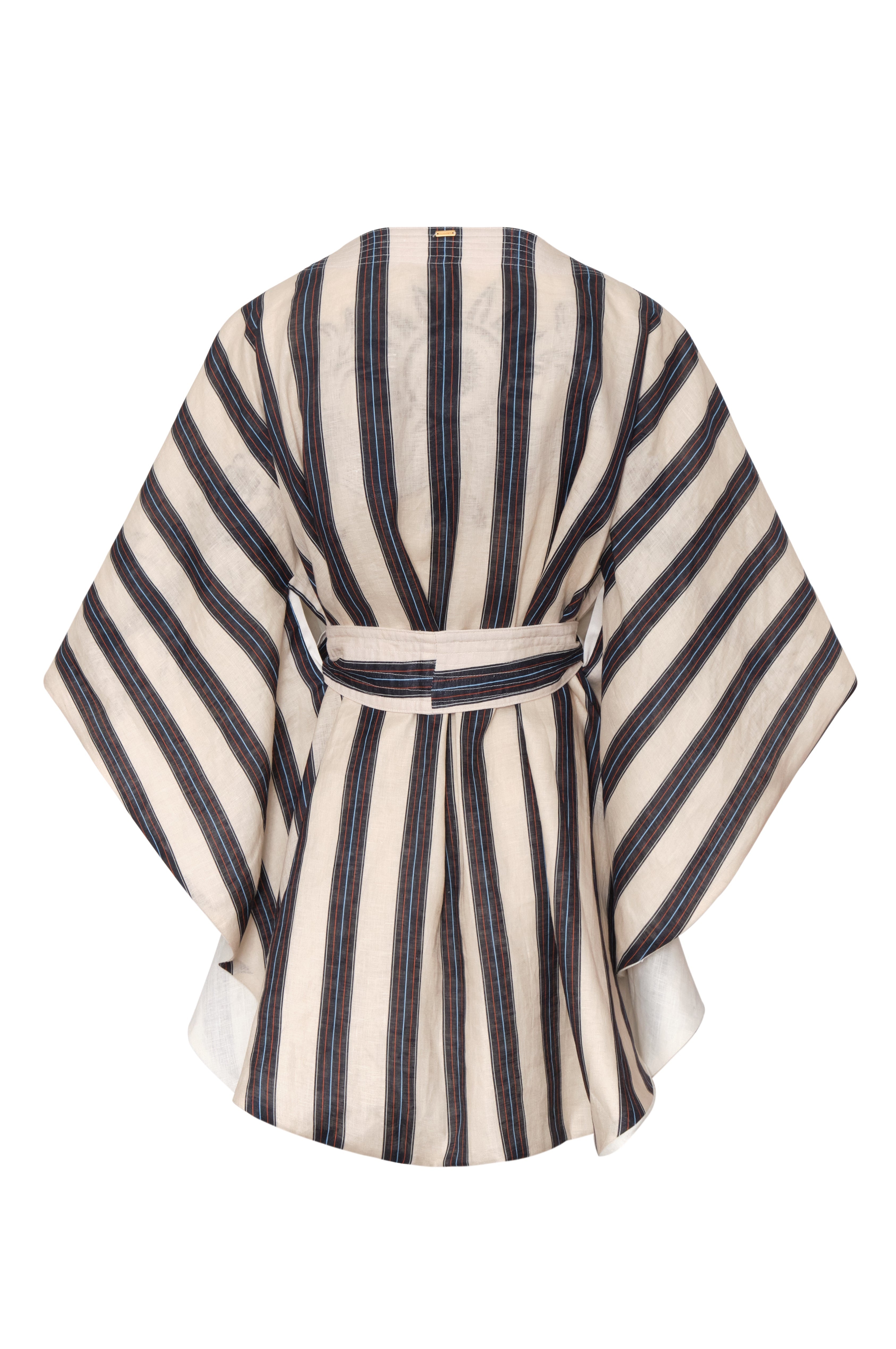Cavalo Embroidered Linen Poncho / Ivory and Navy
