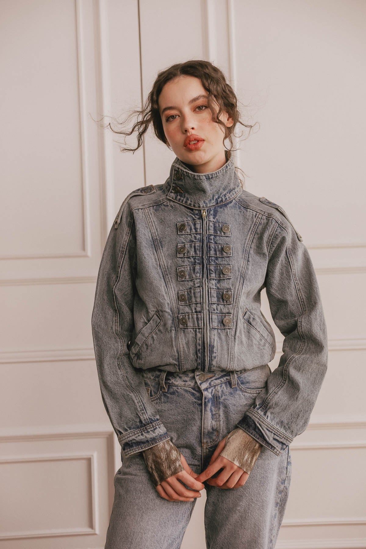 Chaqueta Bomber Military Azul