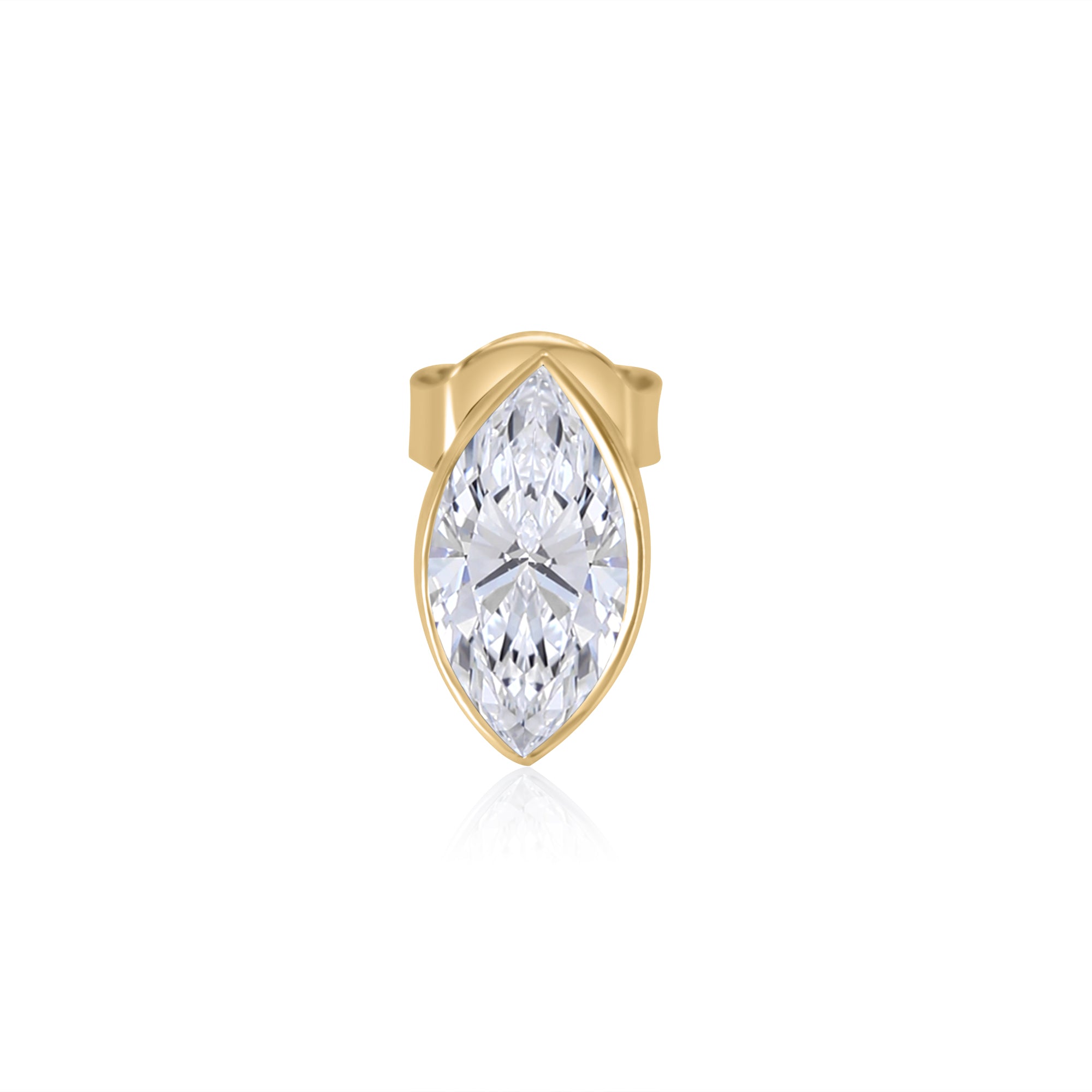 Gold Lab Diamond Marquise Bezel Stud Earring