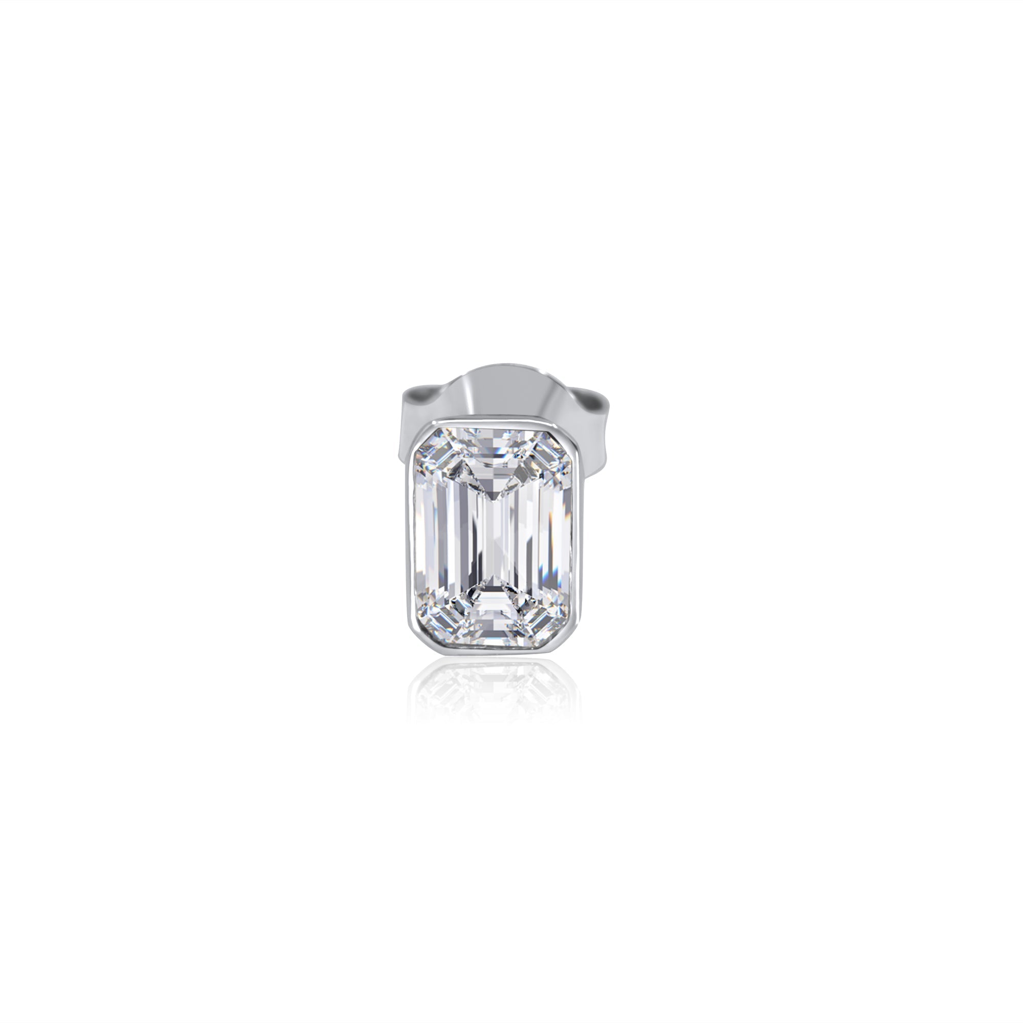Gold Lab Diamond Emerald Cut Bezel Stud Earring