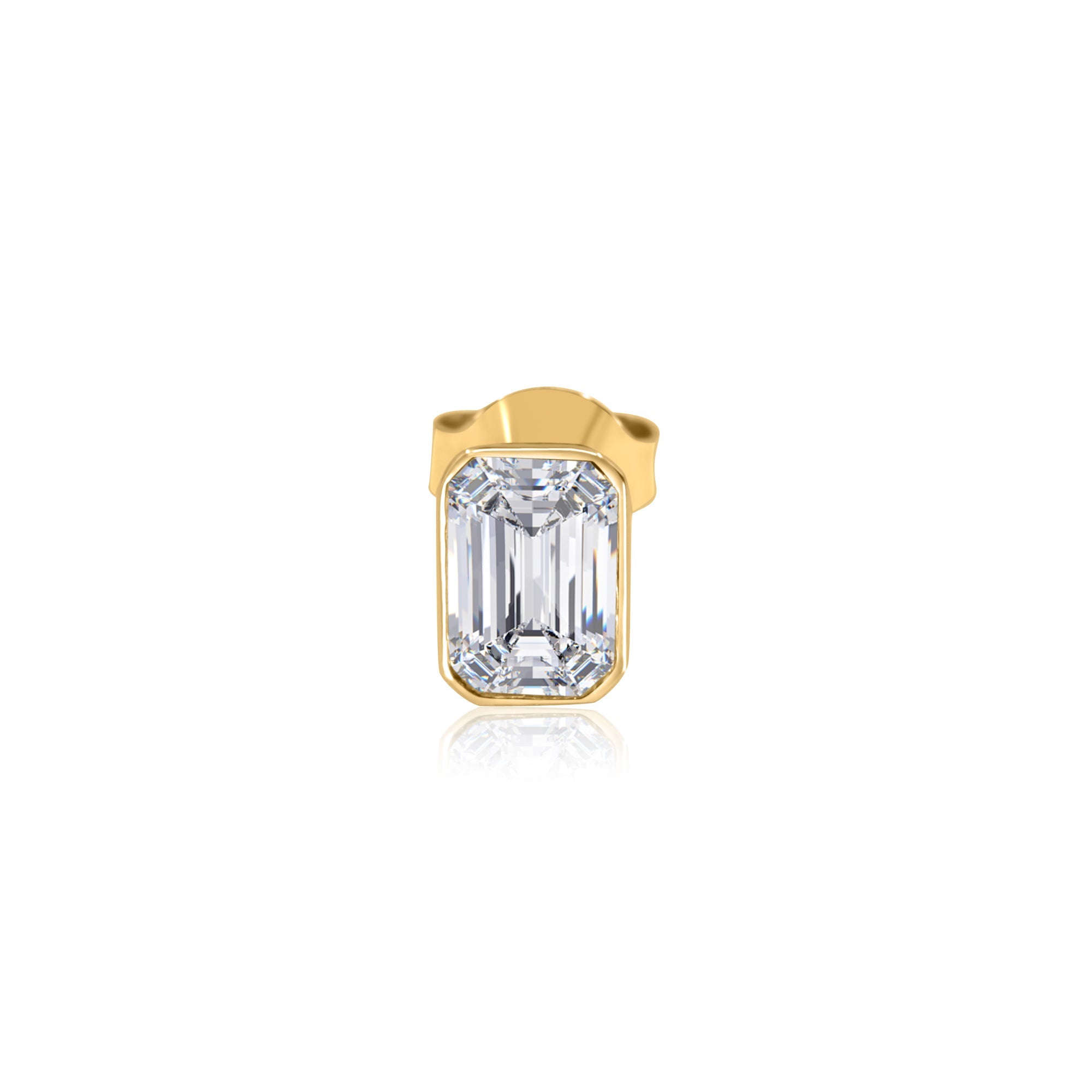 Gold Lab Diamond Emerald Cut Bezel Stud Earring