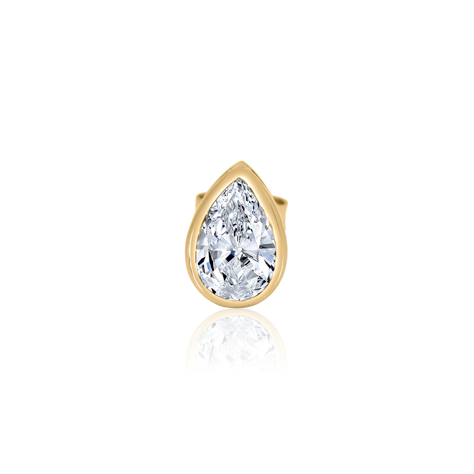 Gold Lab Diamond Pear Bezel Stud Earring