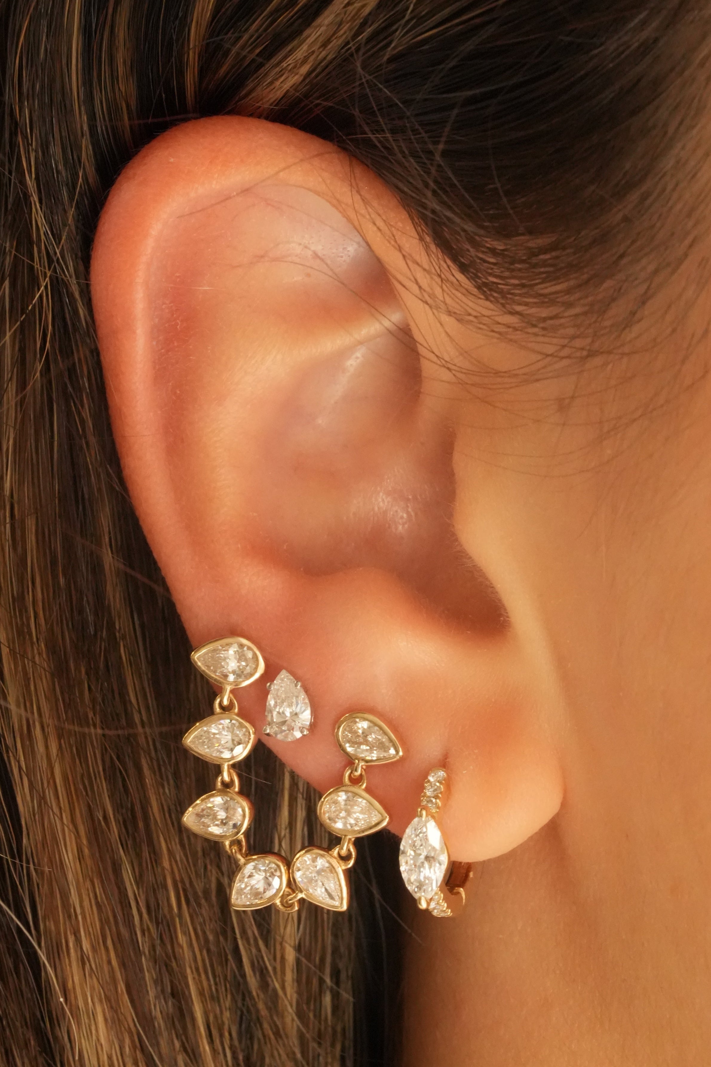 Gold Lab Diamond Mini Pear Prong Stud Earring