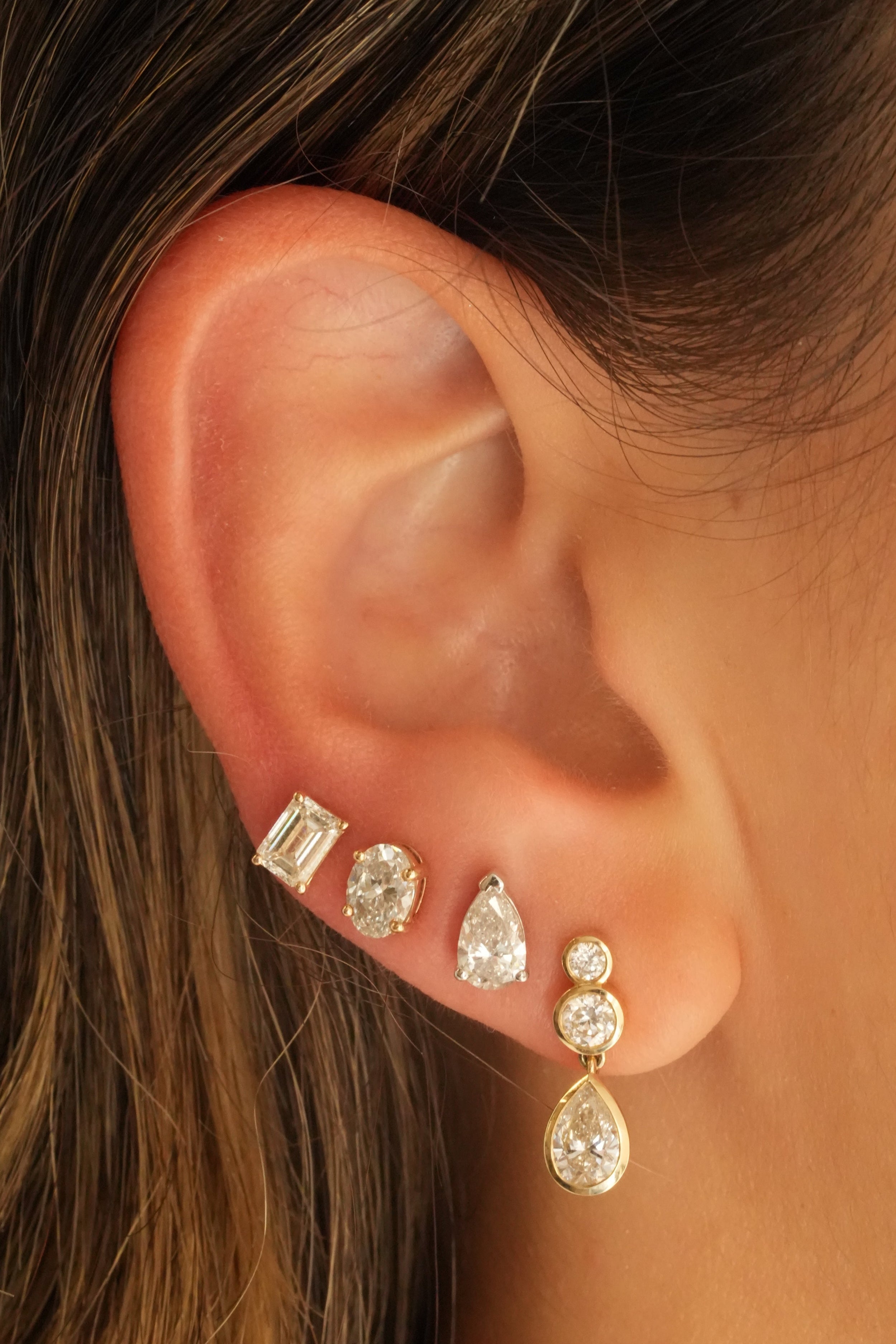 Gold Lab Diamond Emerald Cut Stud Earring