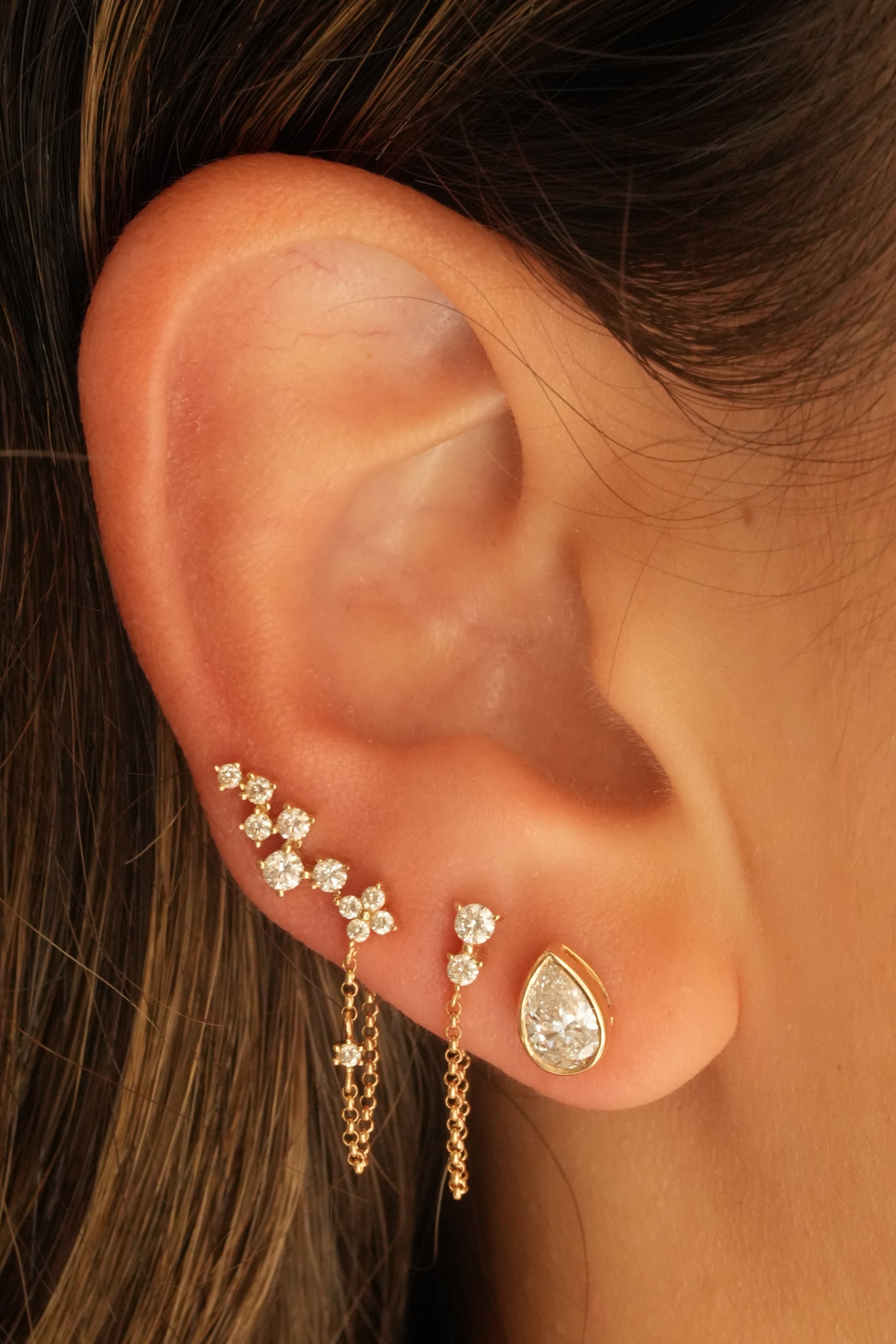 Gold Lab Diamond Pear Bezel Stud Earring