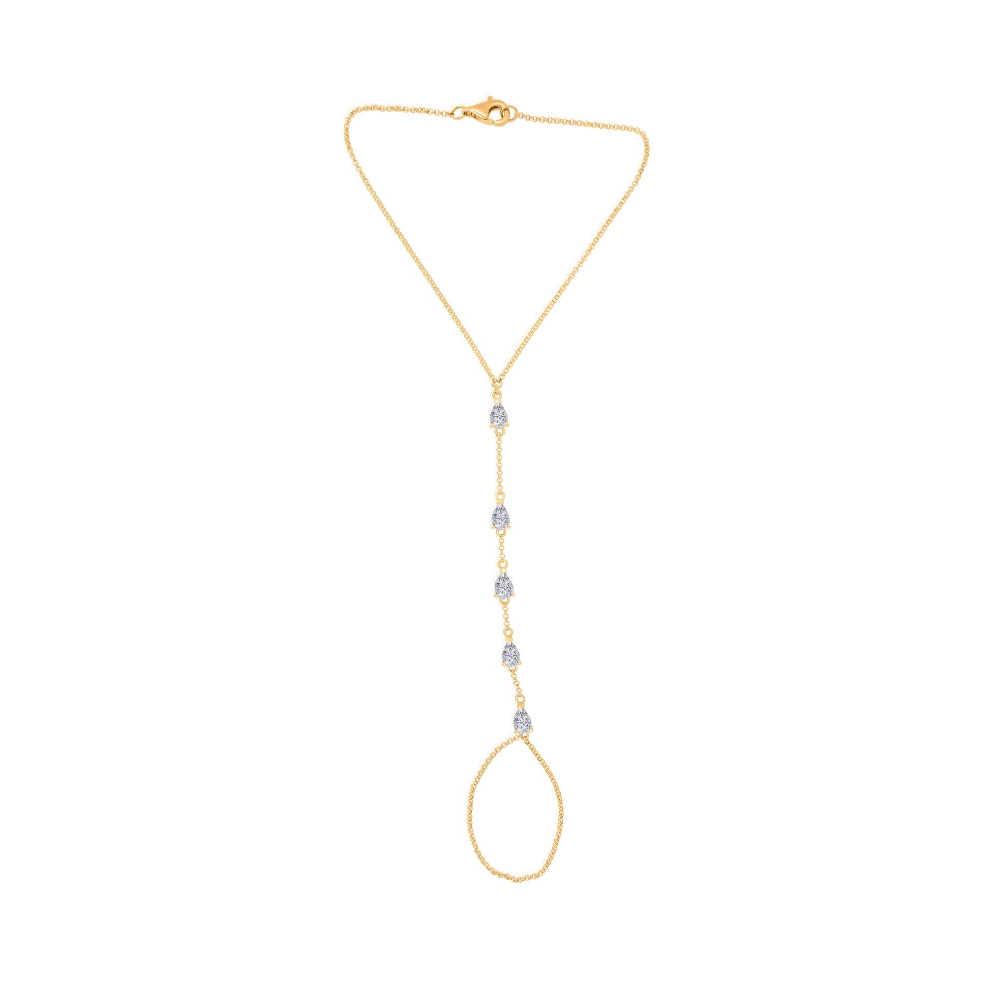 Gold Lab Diamond Pear Hand Chain Bracelet