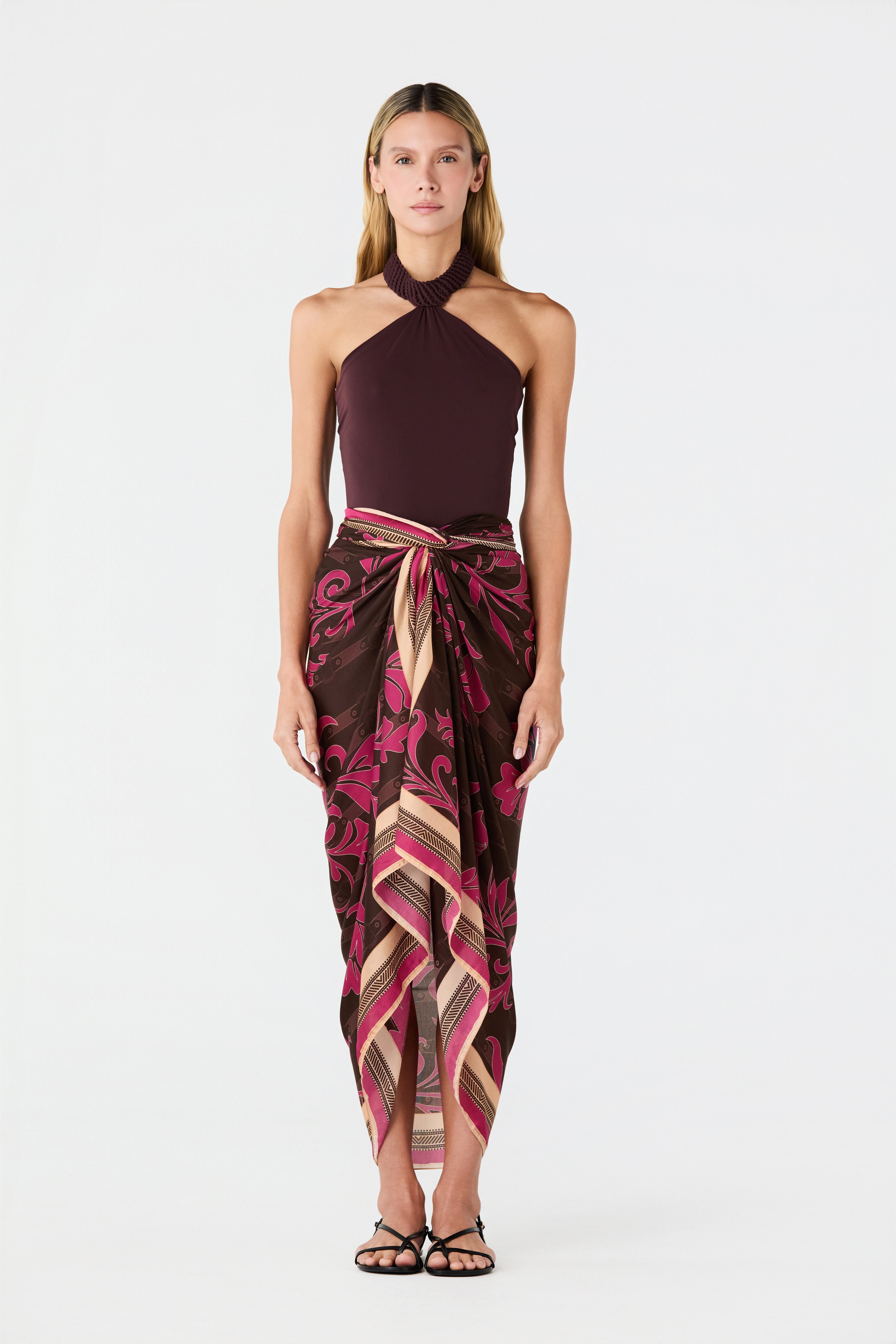 De La Falaise Cotton Silk Sarong / Fuchsia Flowers