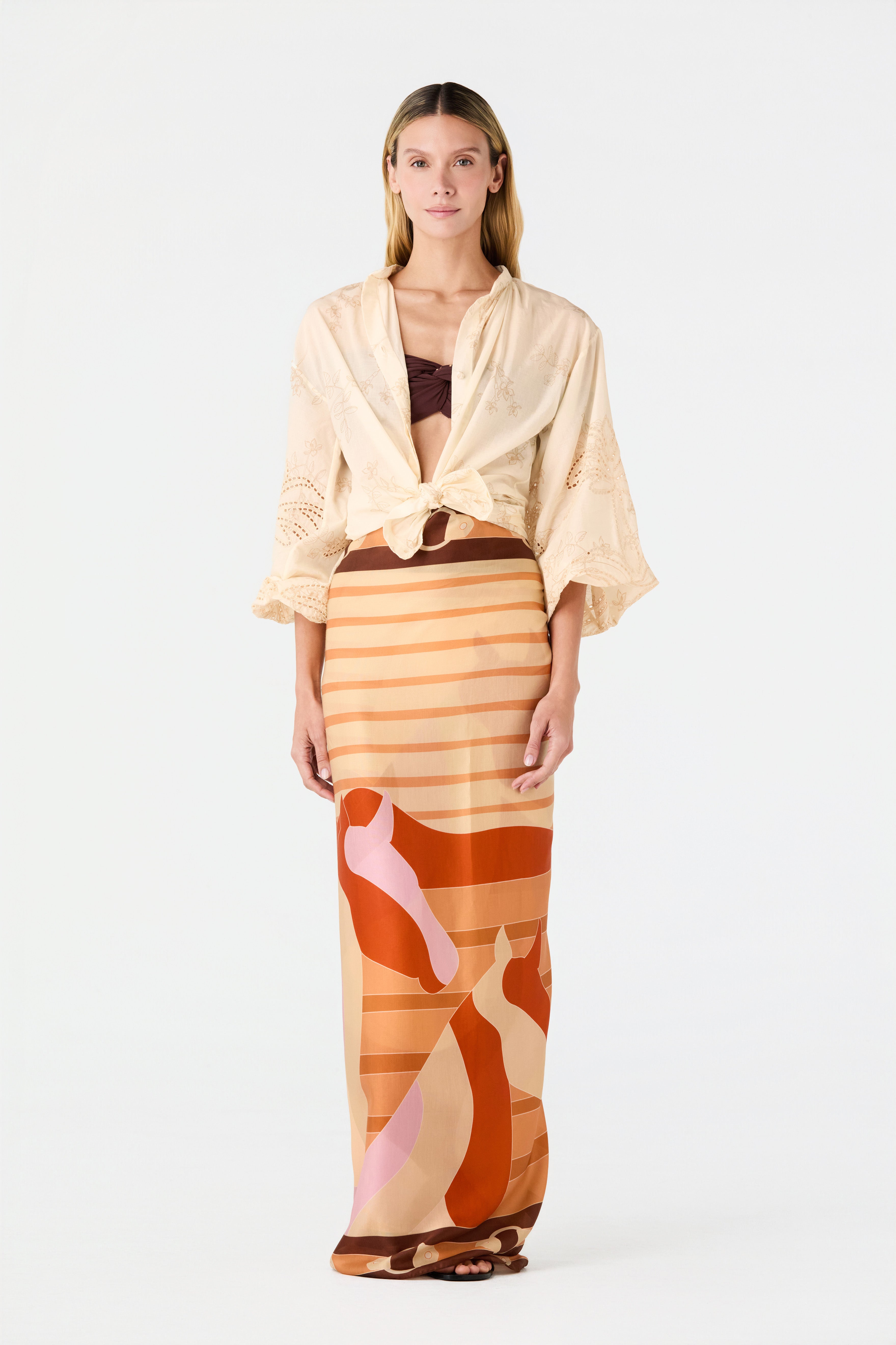 De La Falaise Cotton Silk Sarong / Orange Horses