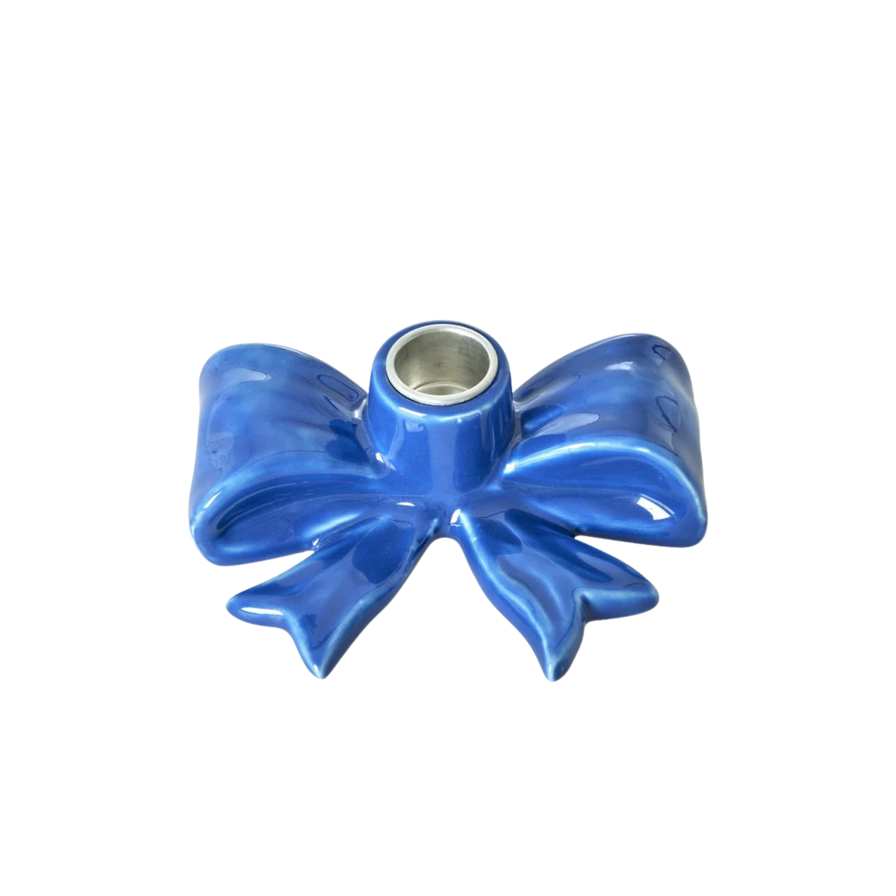 Ceramic Candle Holder in Bow Shape - Blue - Small