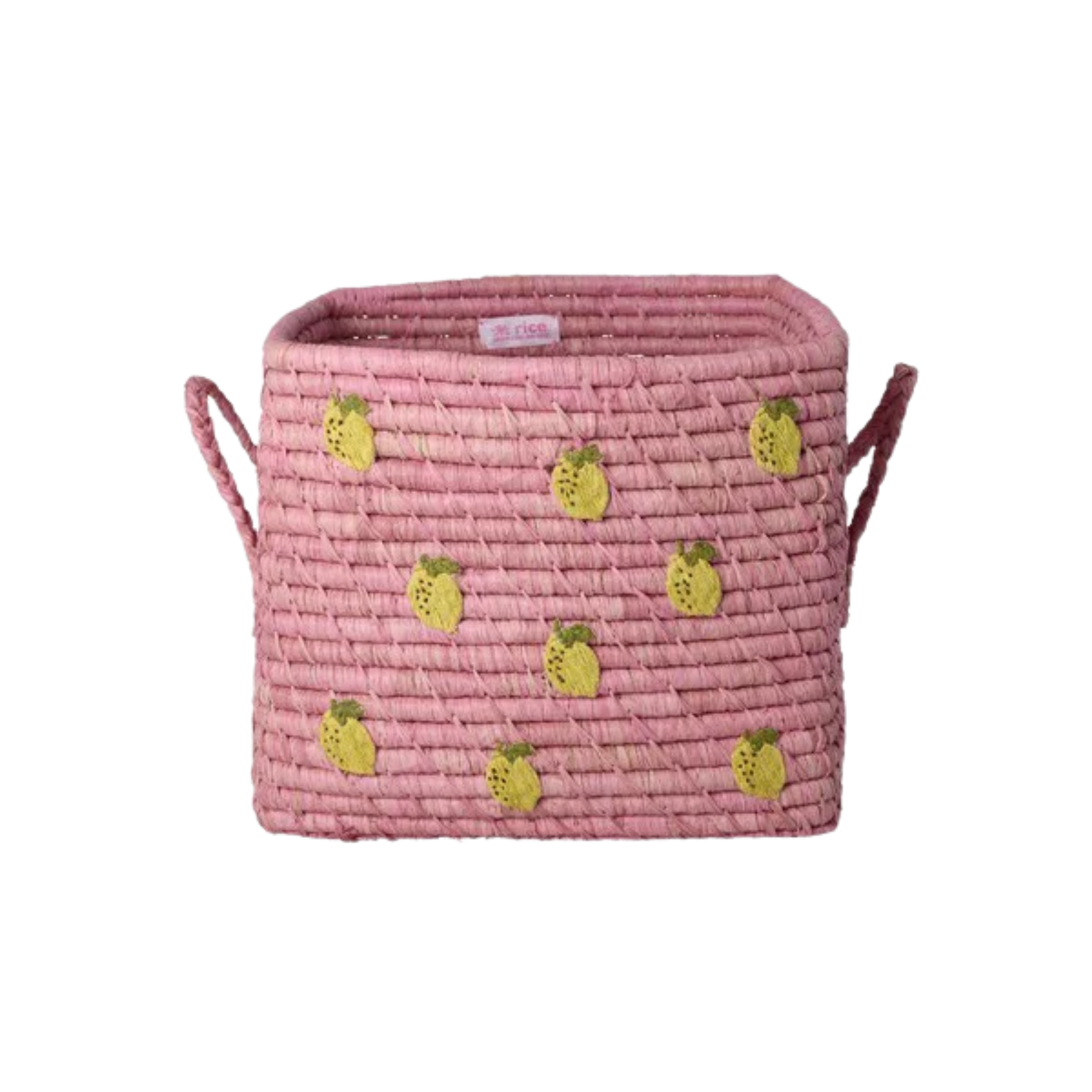 Square Raffia Basket - Rose - Lemon Please note: this piece ships within 2 weeks.