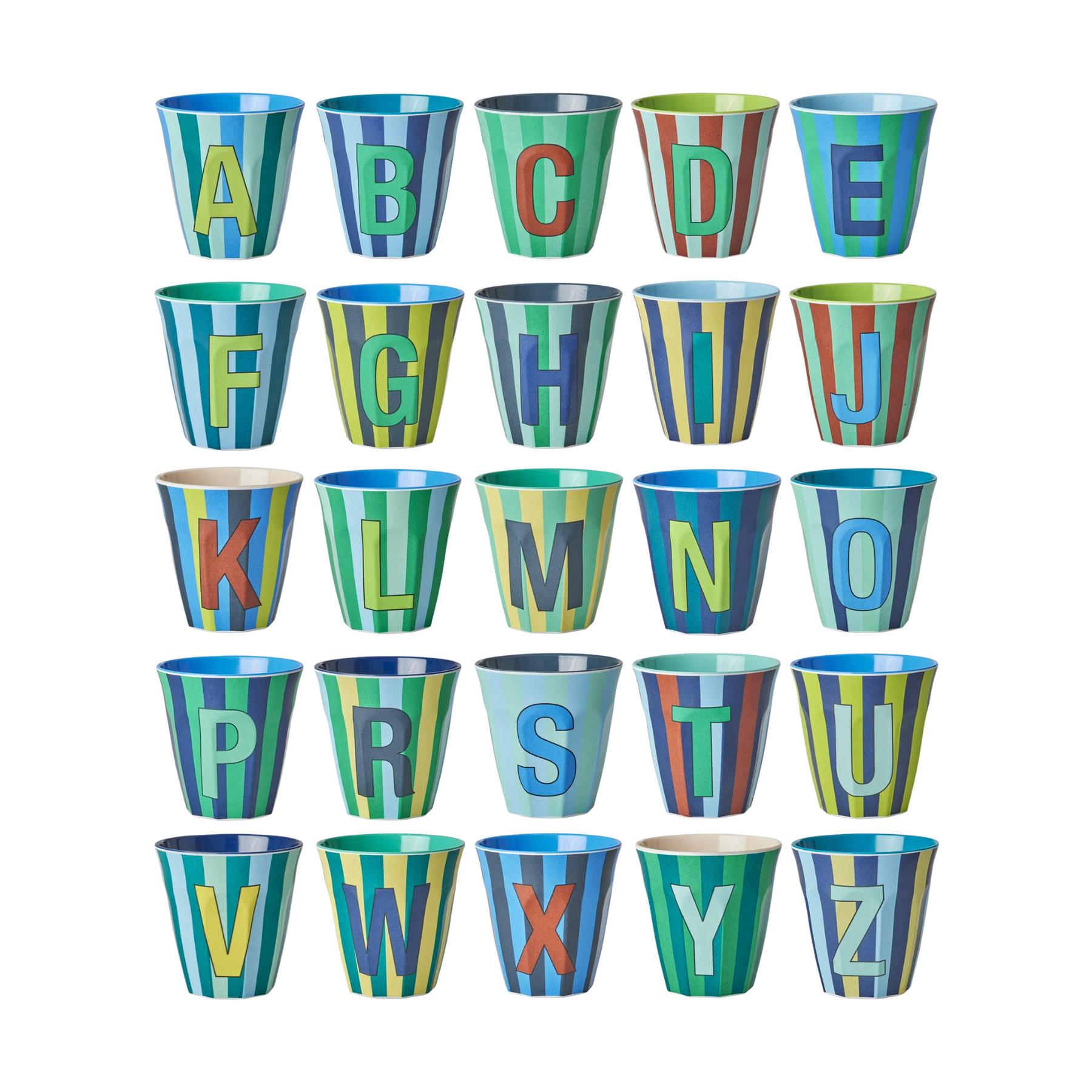 Melamine Full Alphabet - Stripes - 3 x Each Letter - Bluish Colors - Medium - 8.45 oz