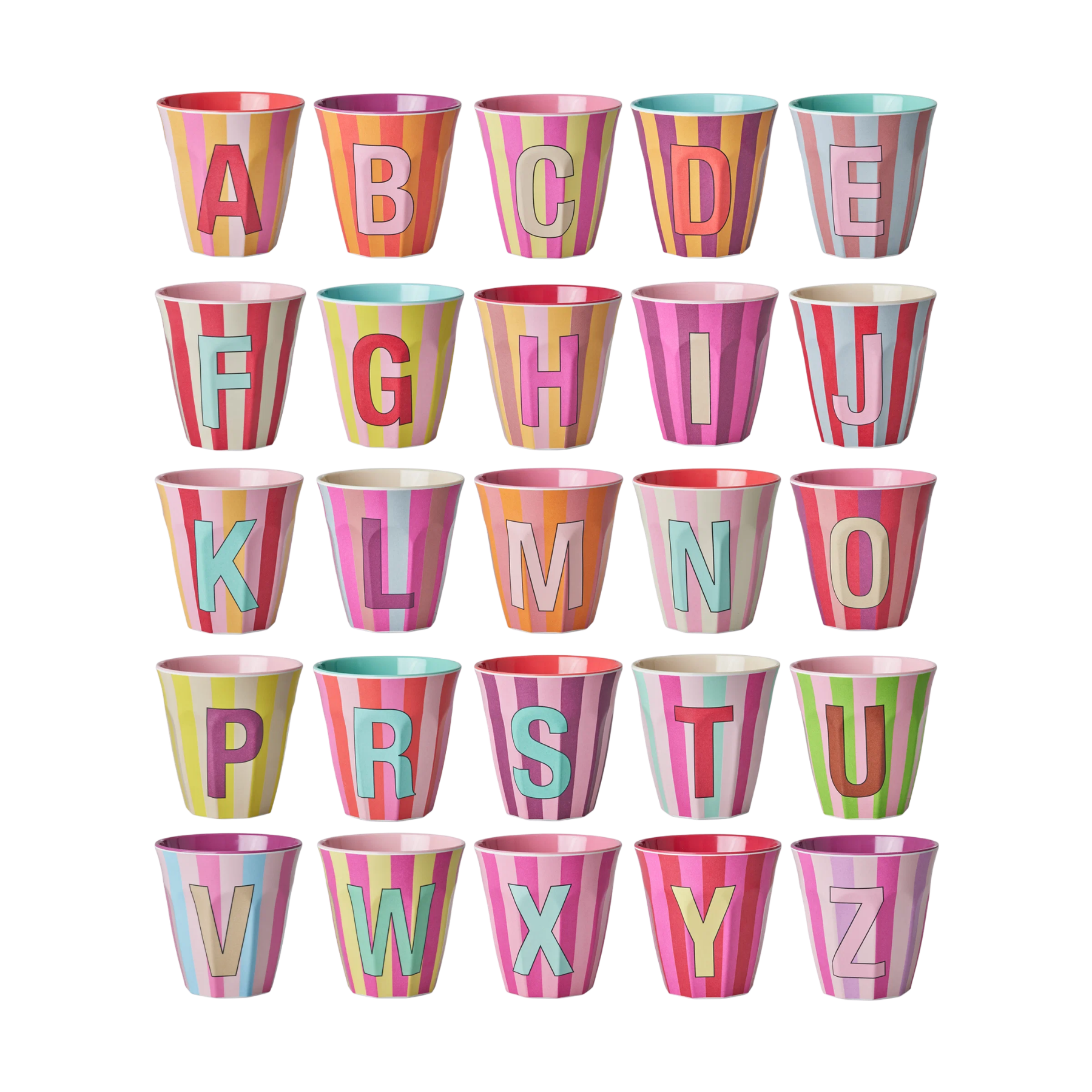 Melamine Full Alphabet - Stripes - 3 x Each Letter - Pinkish Colors - Medium - 8.45 oz