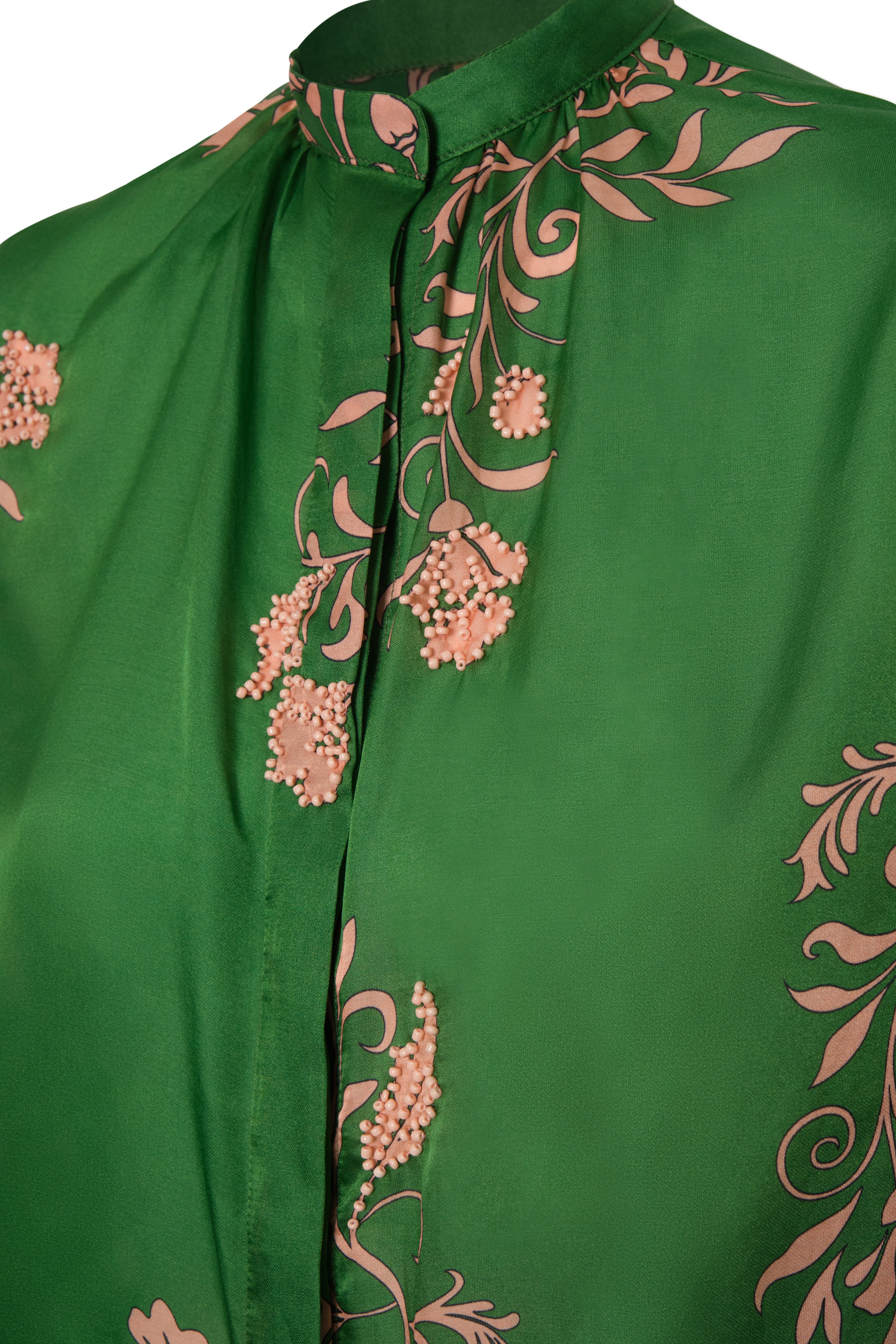 Don Simon Cotton Silk Shirt / Green Buganvilias