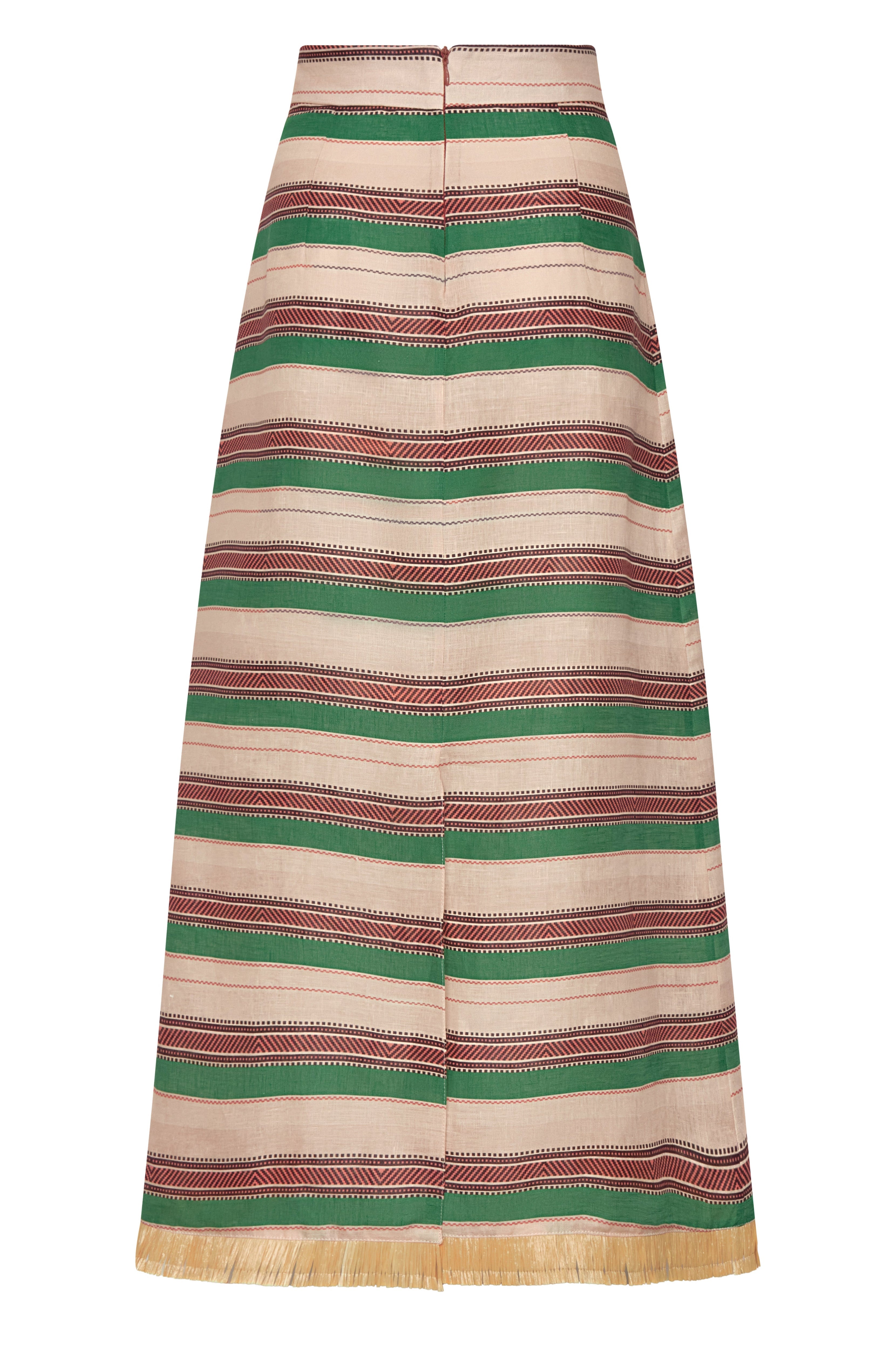 El Carmelo Linen Midi Skirt / Green Artisanal Stripes