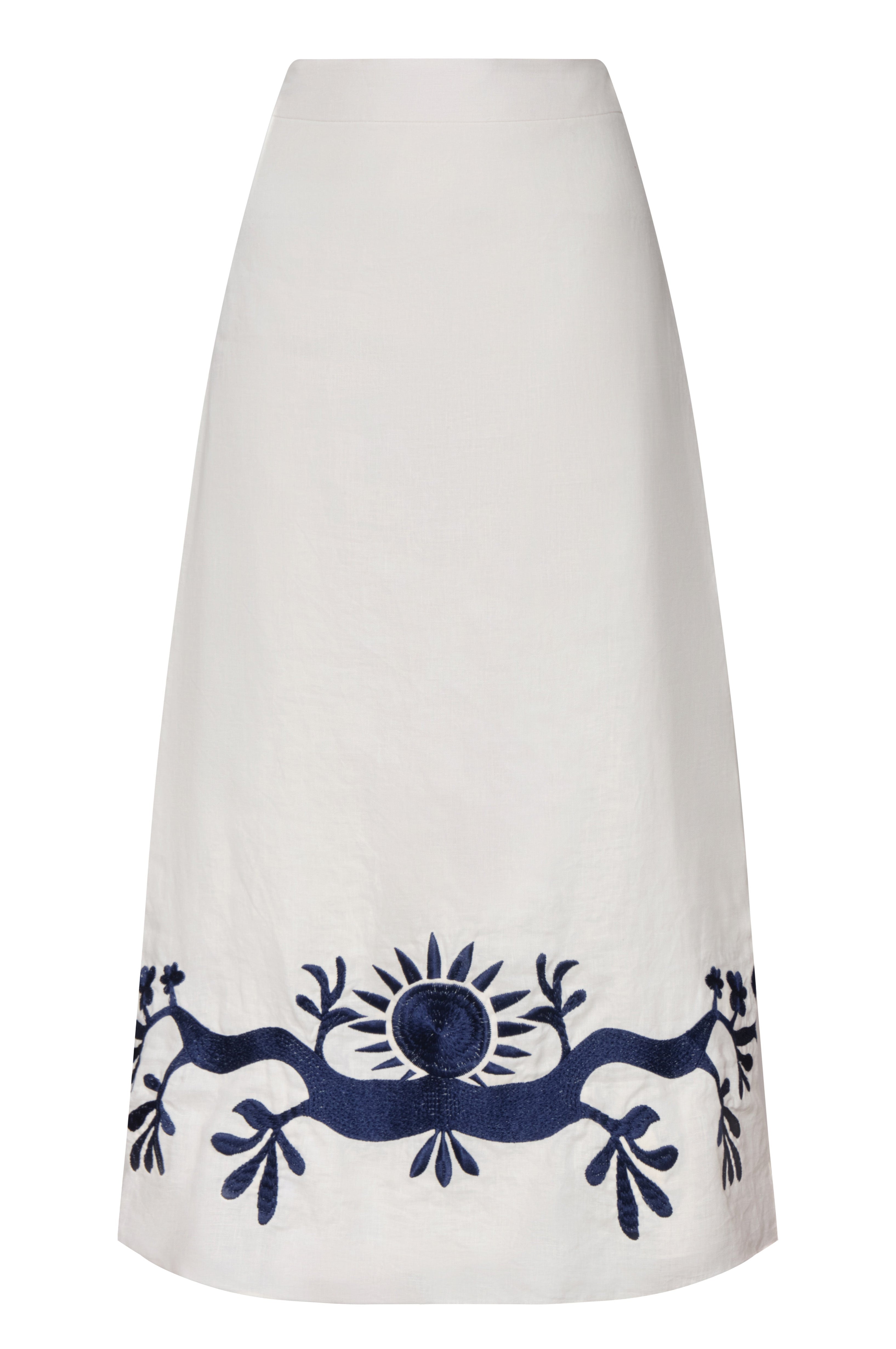 El Carmen Embroidered Midi Skirt / Ivory and Navy