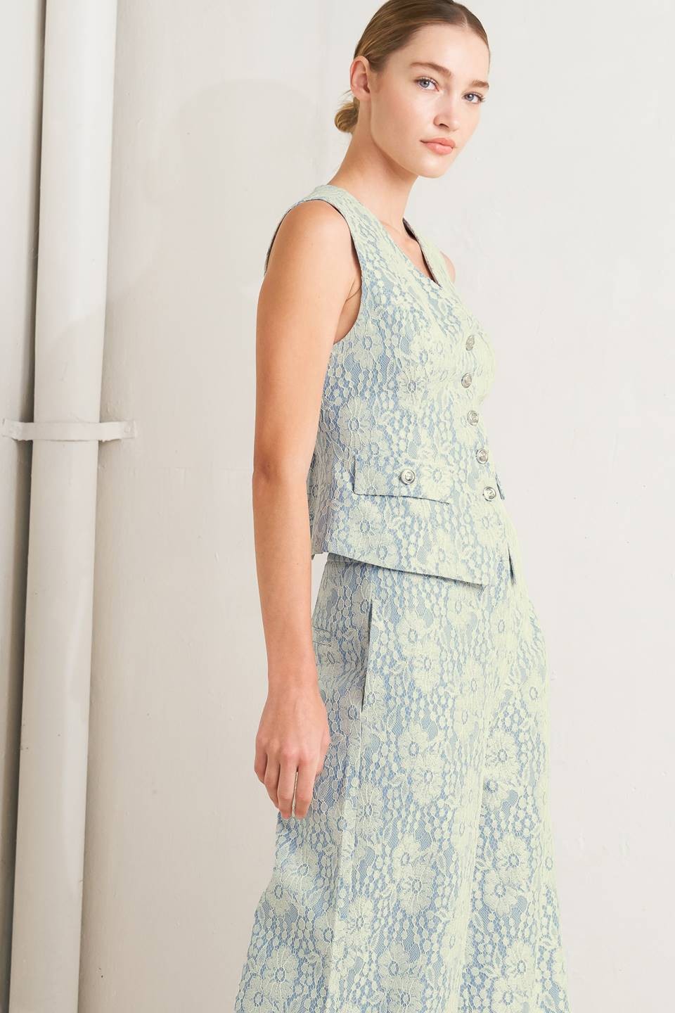 Woven Bonded Lace Wide Leg Pants