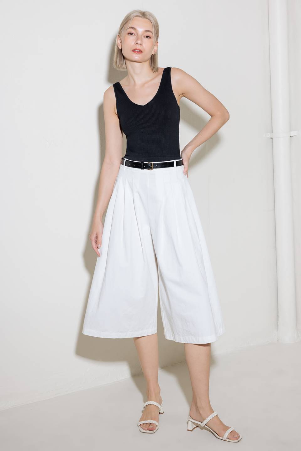 White Pleated Culottes