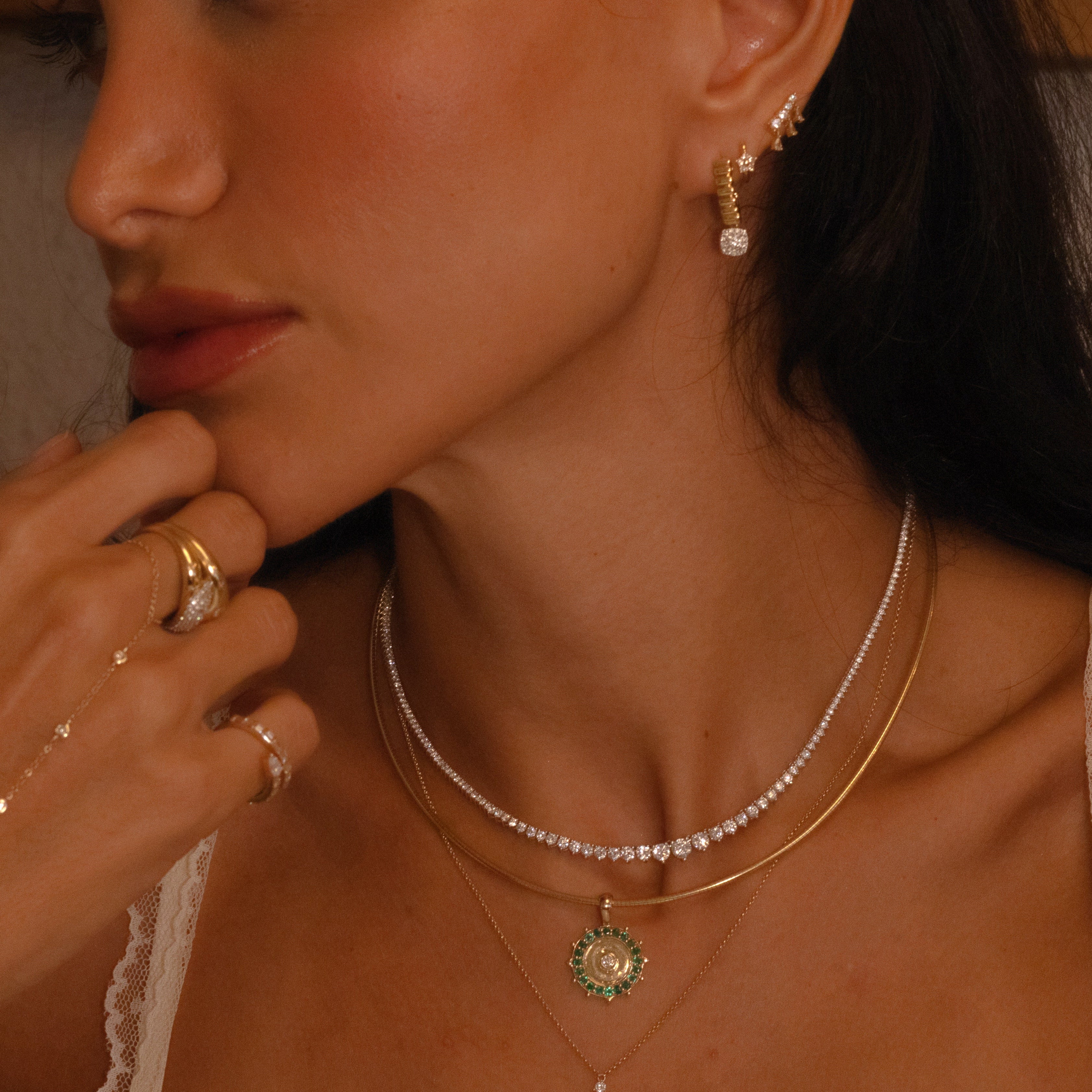 Gold Lab Diamond Small Riviera  Tennis Necklace