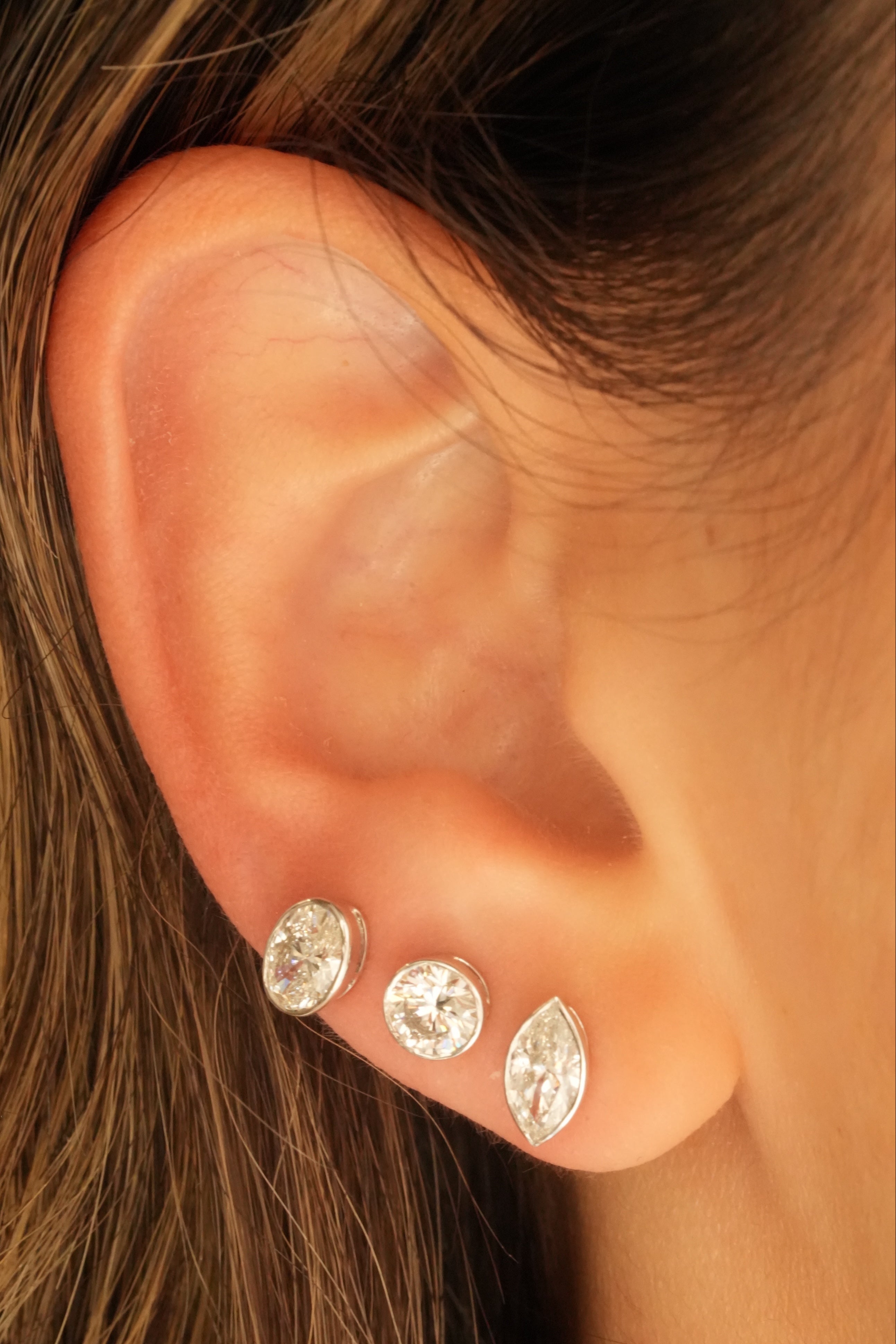 Gold Lab Diamond Oval Bezel Stud Earring