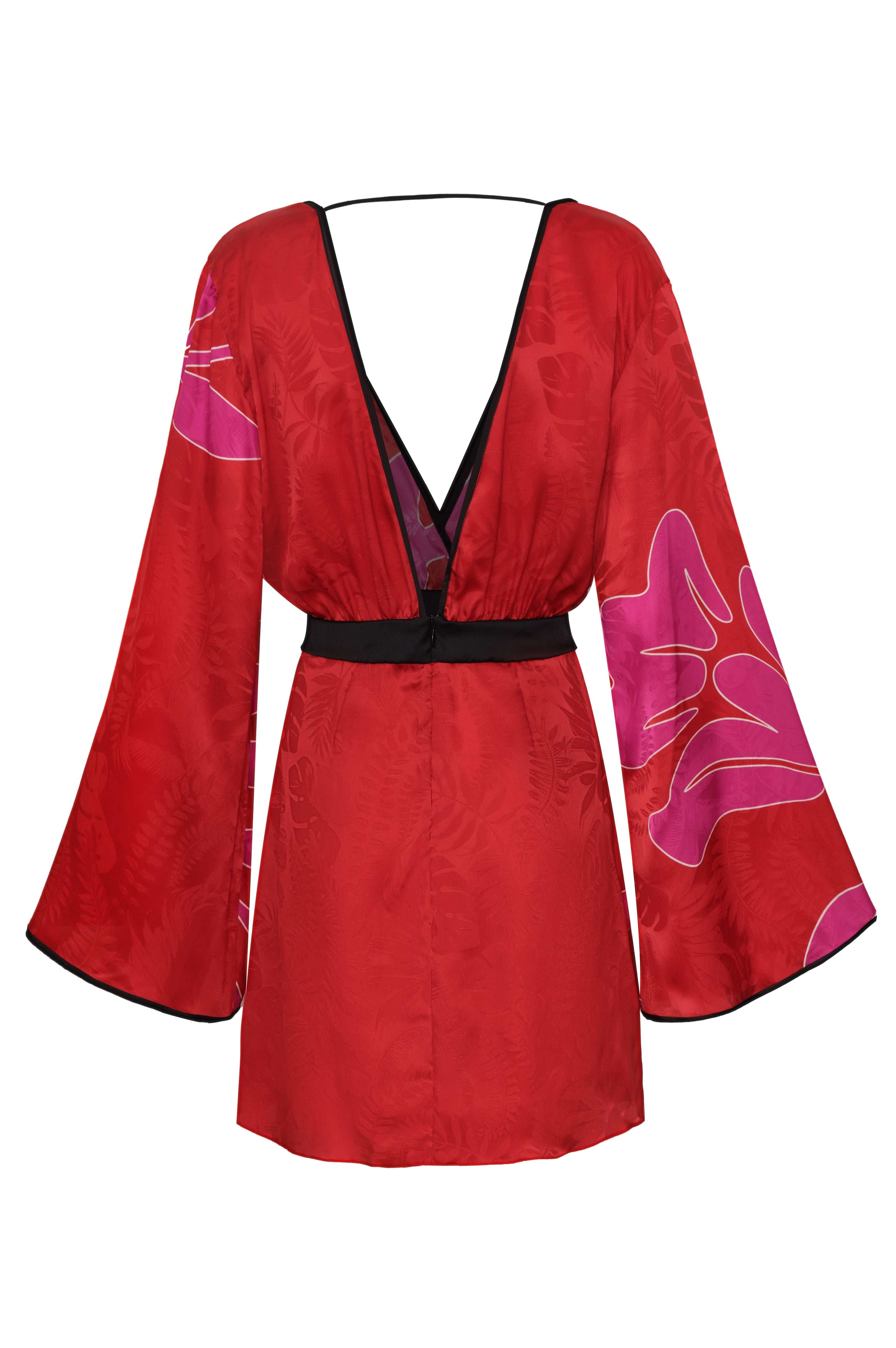 Francisca Silk Jacquard Mini Dress / Red & Fuchsia Maxi Buganvilia