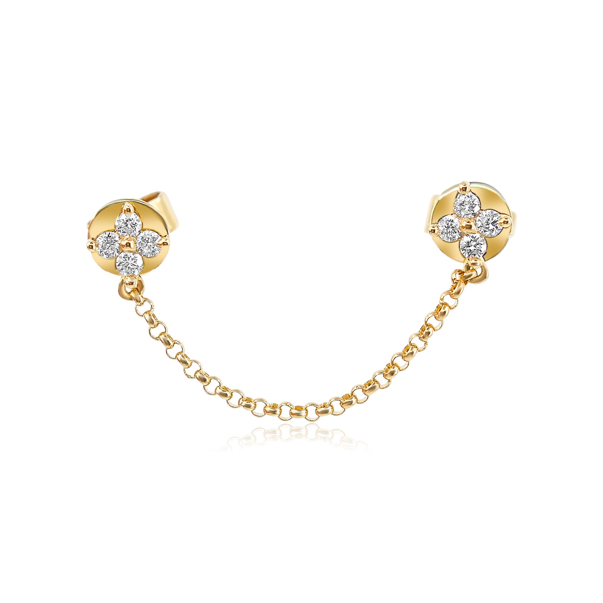 Gold Clover Diamond Connecting Chain Earring