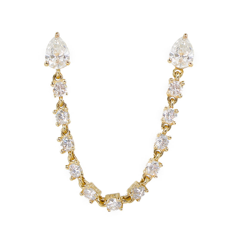 Gold Double Diamond Pear Connecting Earring