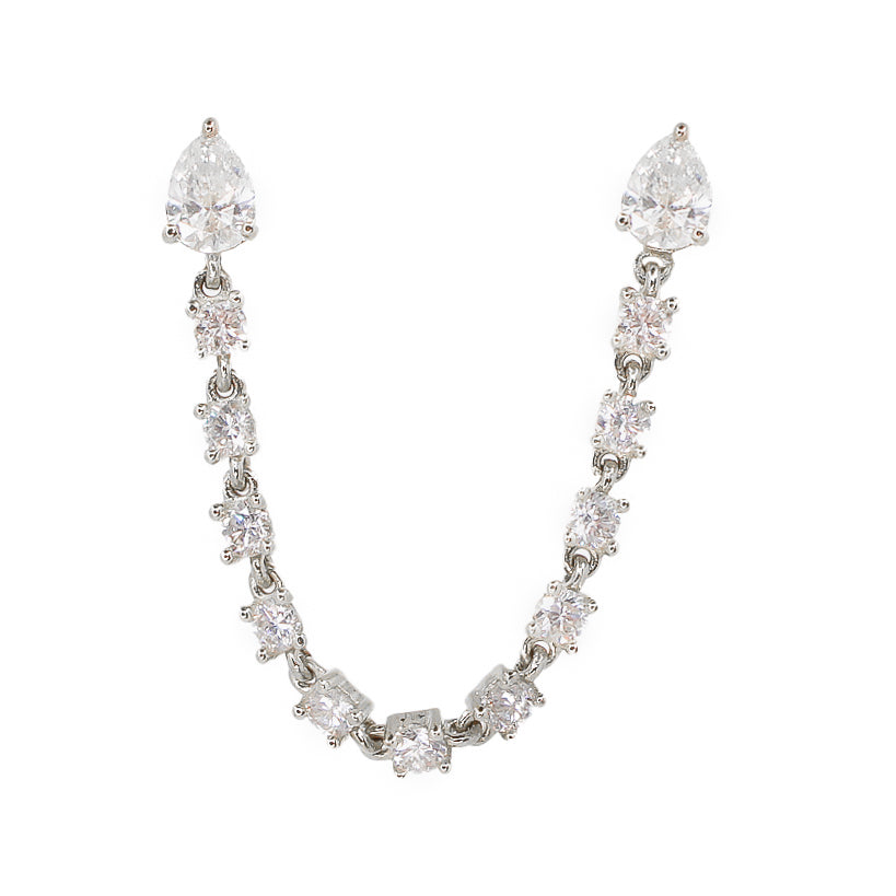 Gold Double Diamond Pear Connecting Earring