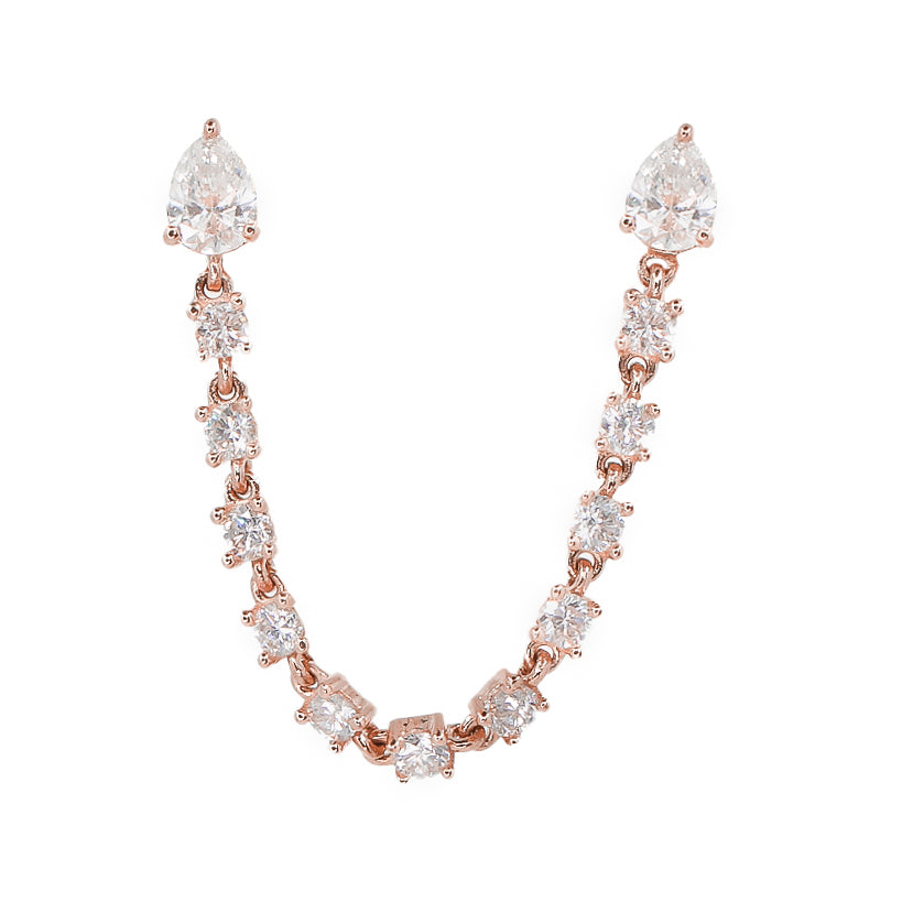Gold Double Diamond Pear Connecting Earring