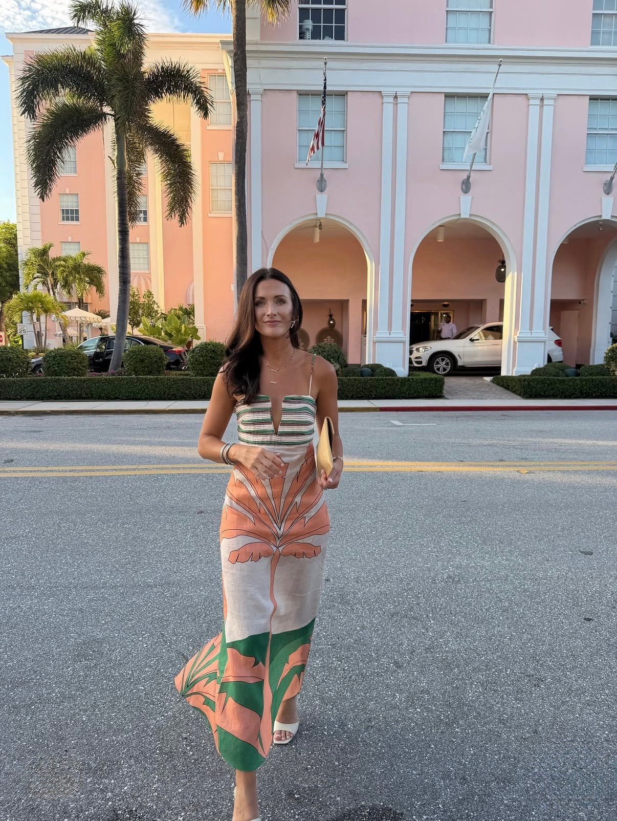 Antigua Linen Midi Dress / Peach Palms