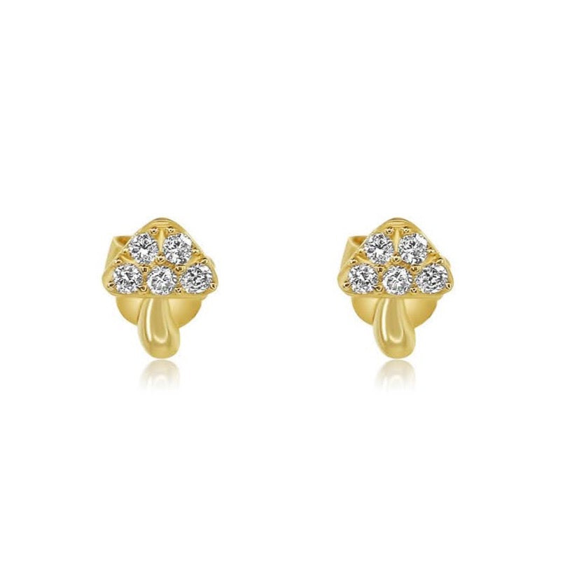 Gold Diamond Mini Mushroom Earring