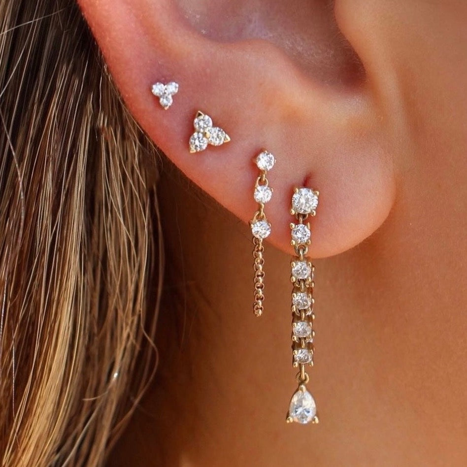 Gold Diamond Trio Earring