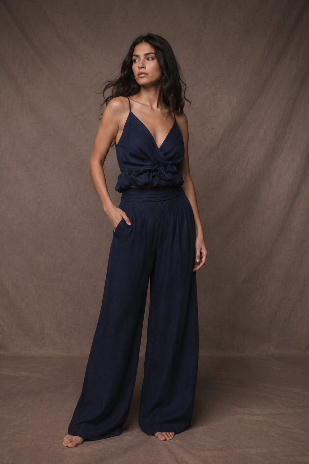 Sintra Blouse Navy Blue Linen