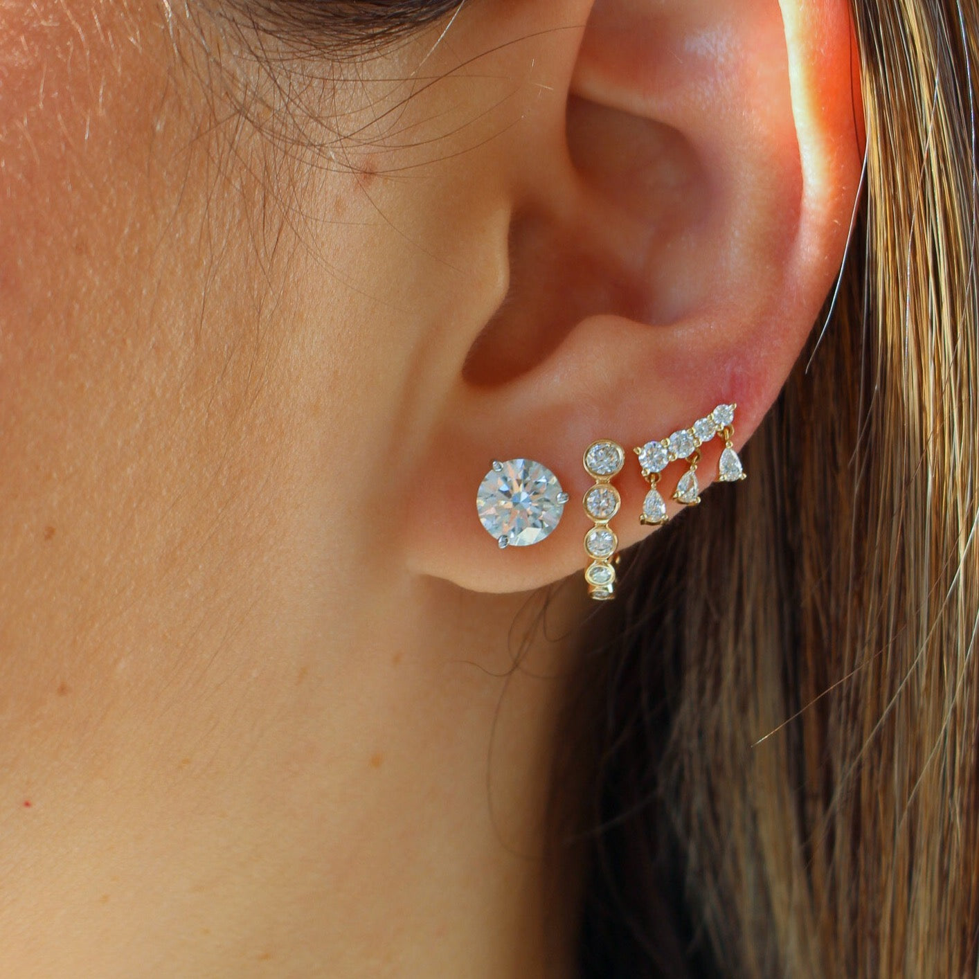 Gold Diamond Bezel Half Hoop Earring
