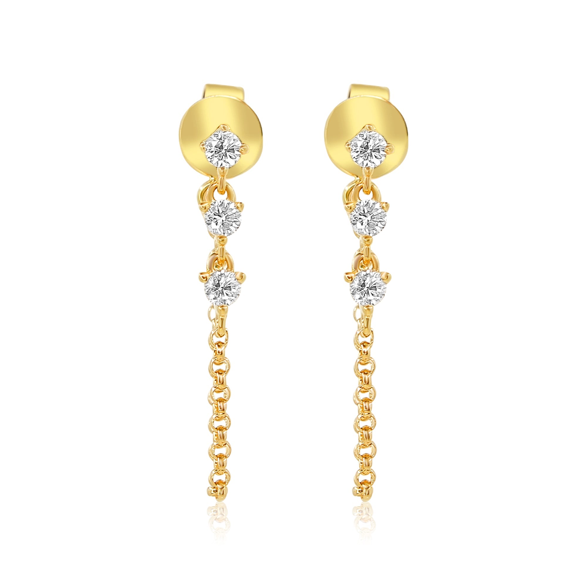 Gold Diamond Triple Prong Drop Loop Earring