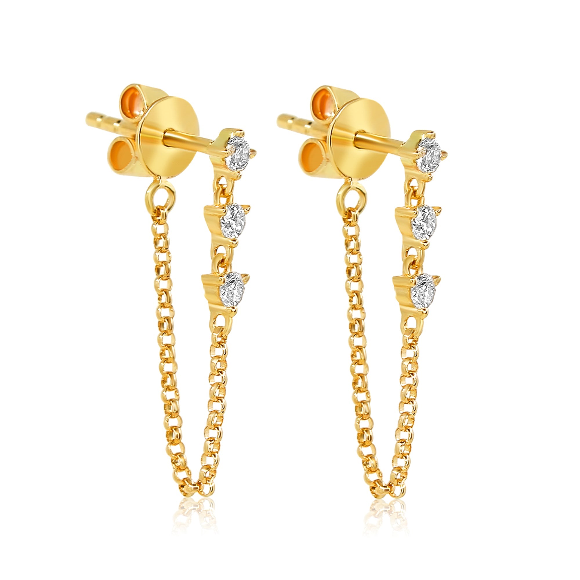 Gold Diamond Triple Prong Drop Loop Earring