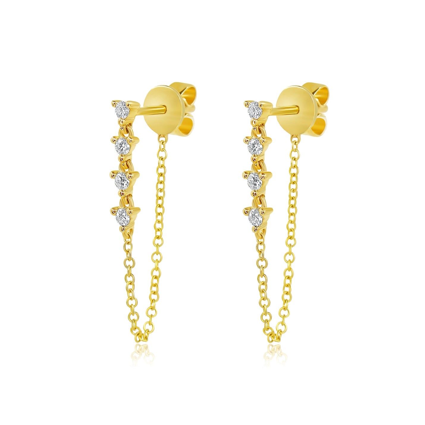 Gold Diamond Four-Linked Prong Drop Loop Earring