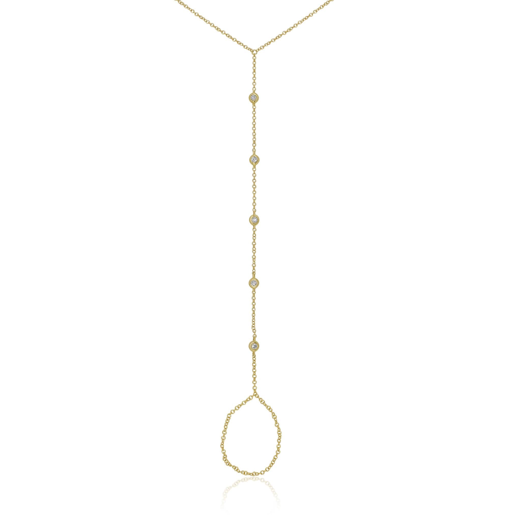 Gold Five Diamond Bezel Hand Bracelet