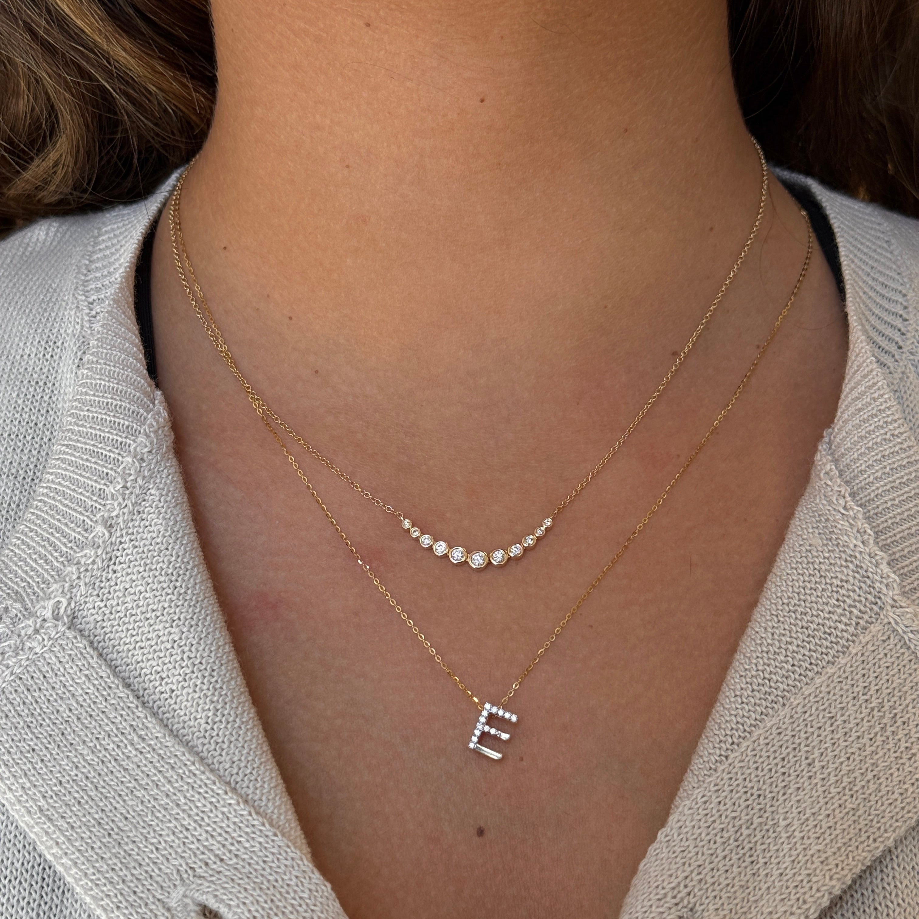 Gold Bezel Diamond Graduated Necklace
