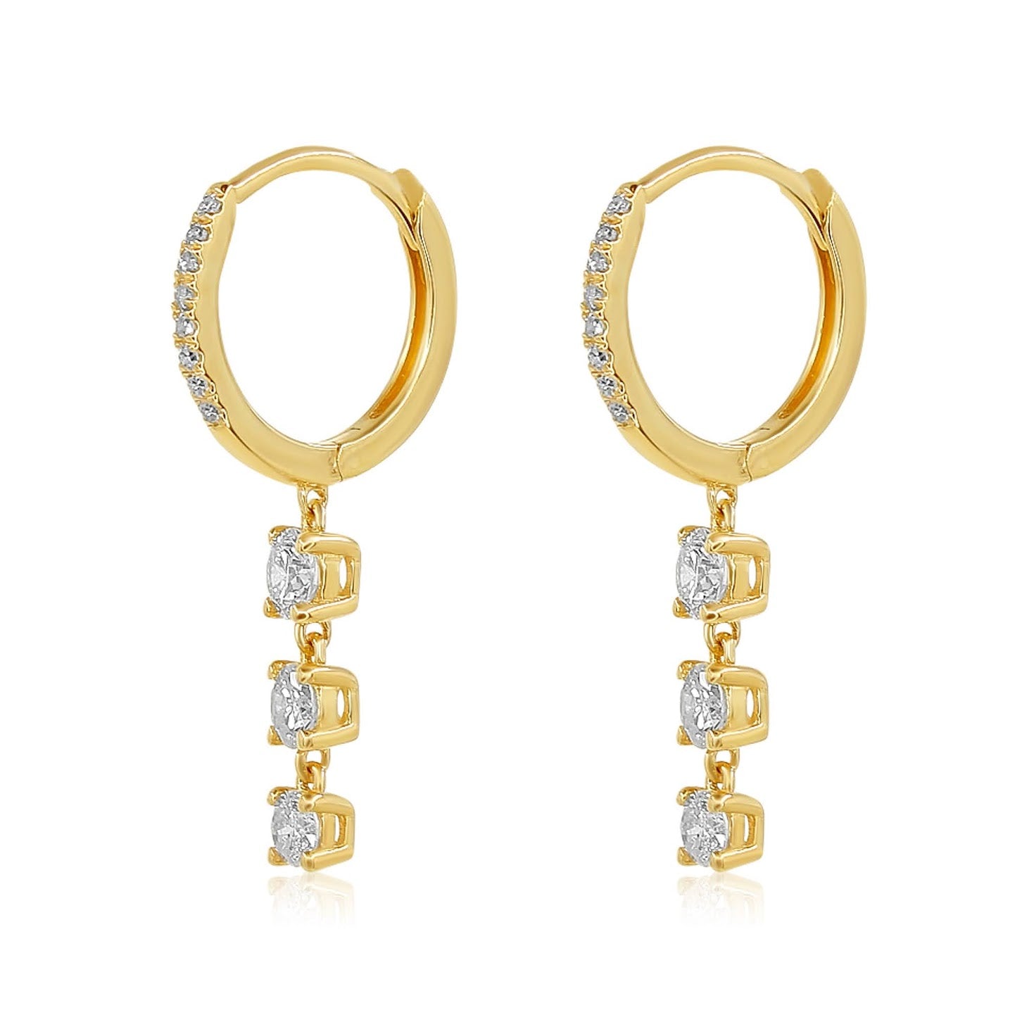 Gold Diamond Graduated Triple Drop Hoop Earring