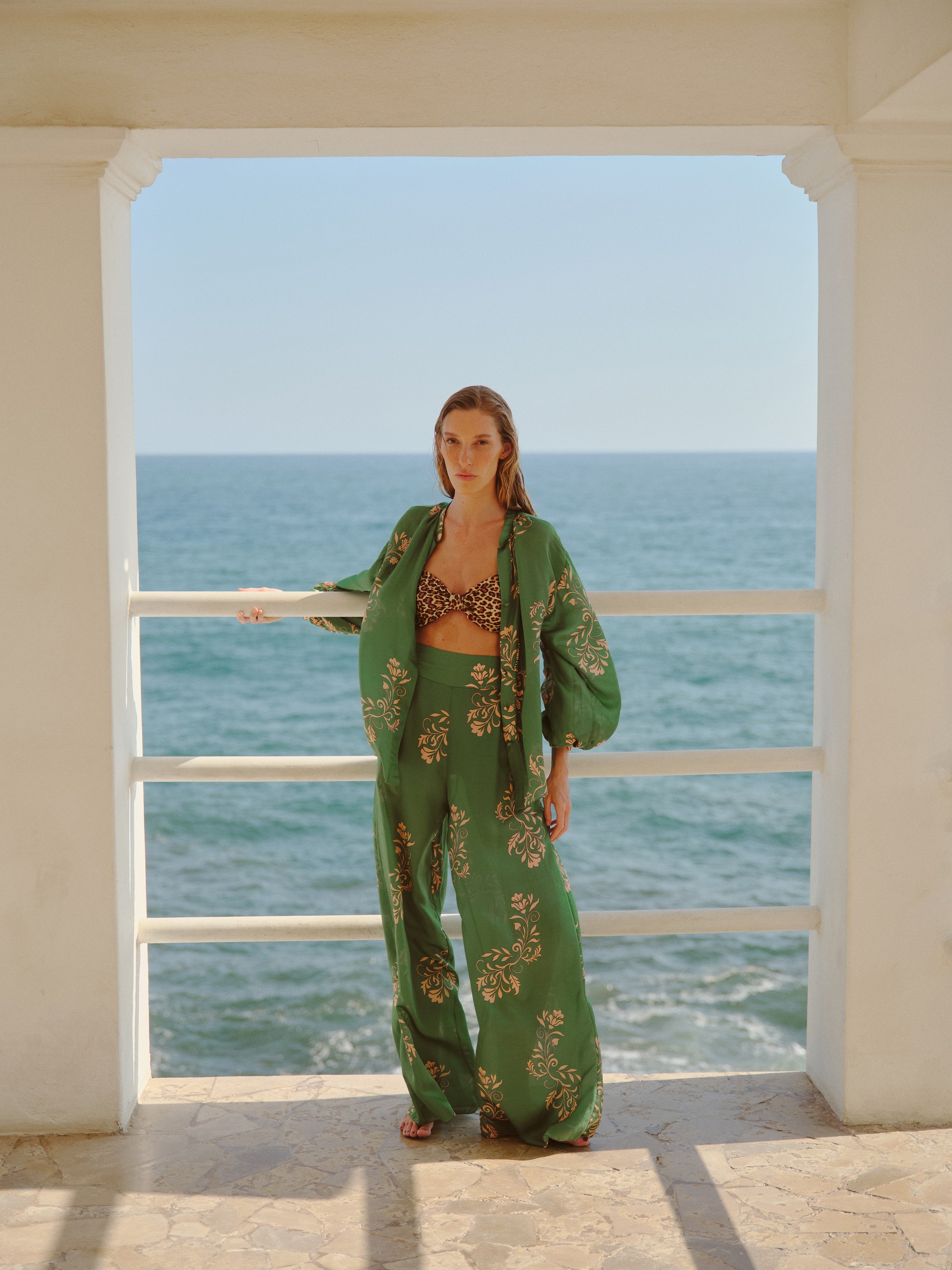Fiol Cotton Silk Pants / Green Buganvilias