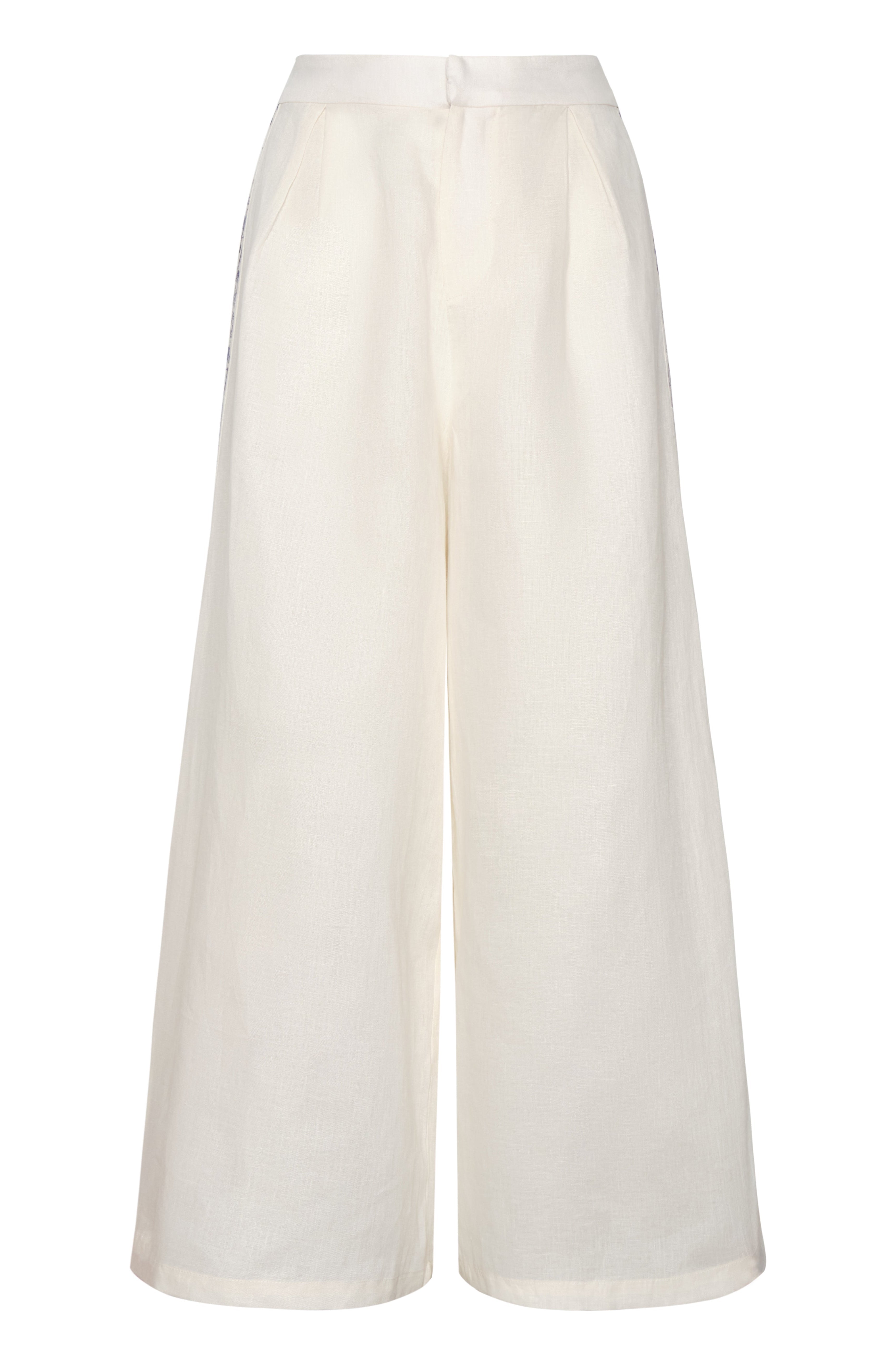 Jared Linen Capri Pants / Ivory Blue Horseshoes