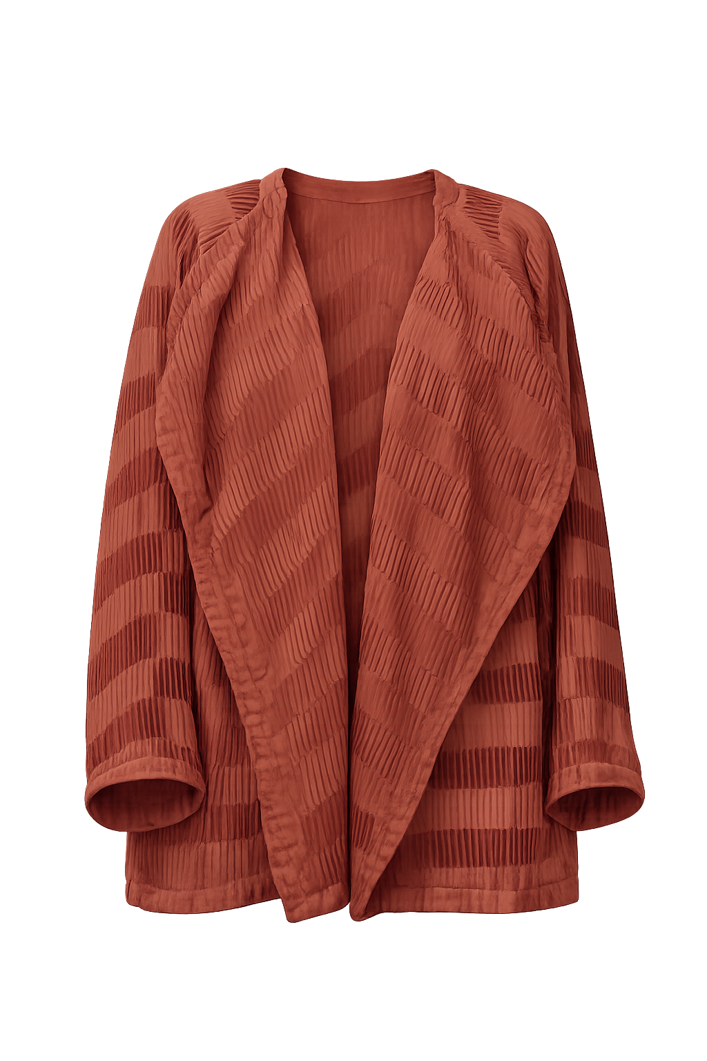 Kimono Maelle color ladrillo plisado, vista frontal de producto
