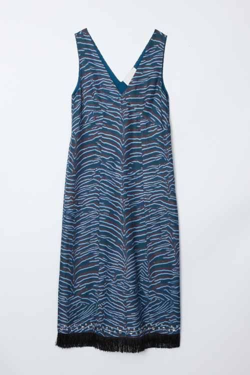 PHILLIP LIM | TIGER PRINT STUDDED MIDI DRESS WITH FRINGE