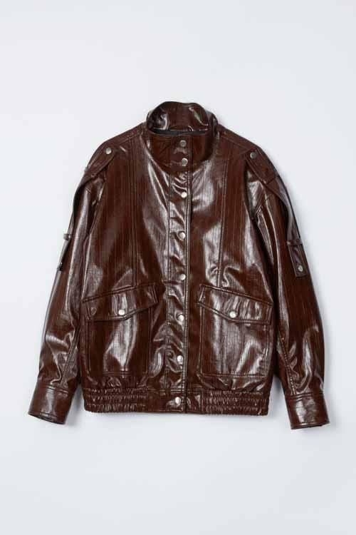 PHILLIP LIM | FAUX LEATHER FUNNECK-NECK BOMBER JACKET