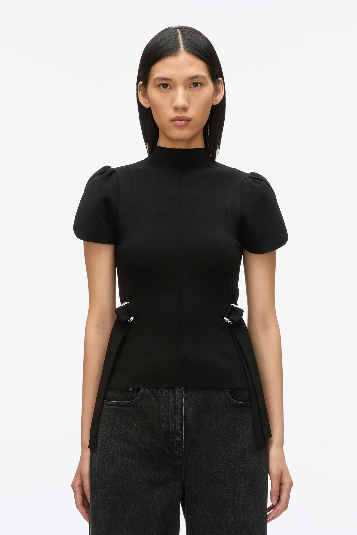PHILLIP LIM | COMPACT RIB TULIP TOP - BLK