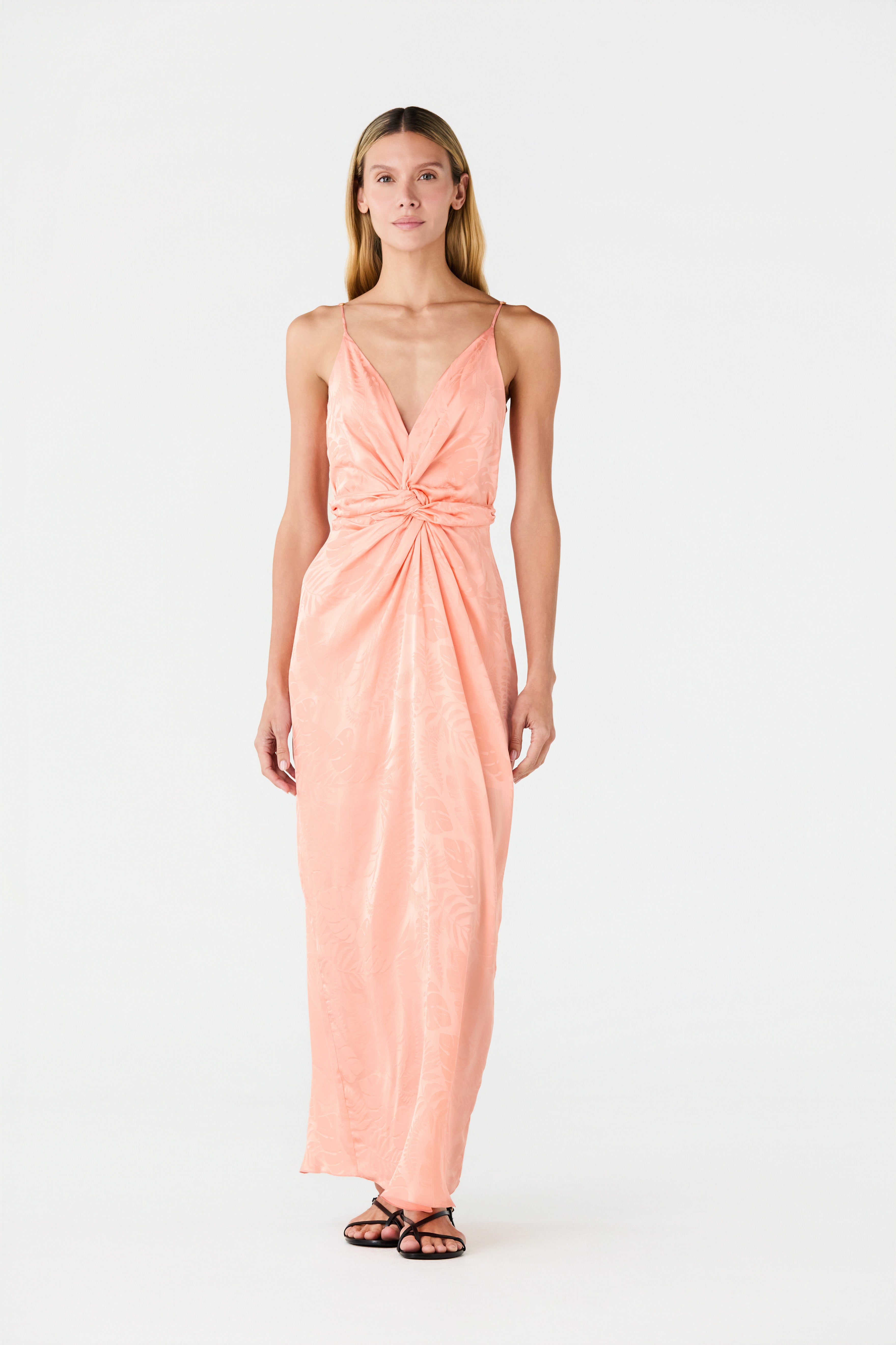 Macarena Silk Jacquard Midi Dress / Peach